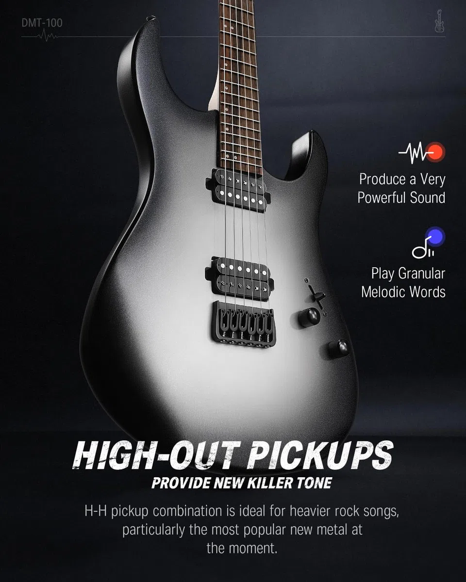Donner Solid Body E-Gitarre, 39 Zoll Metall E-Gitarre Anfänger Kits mit Tasche, Saiten, Gurt, Kabel, Saitendämpfer für Rockmusikliebhaber, DMT-100 (Gradient Black)