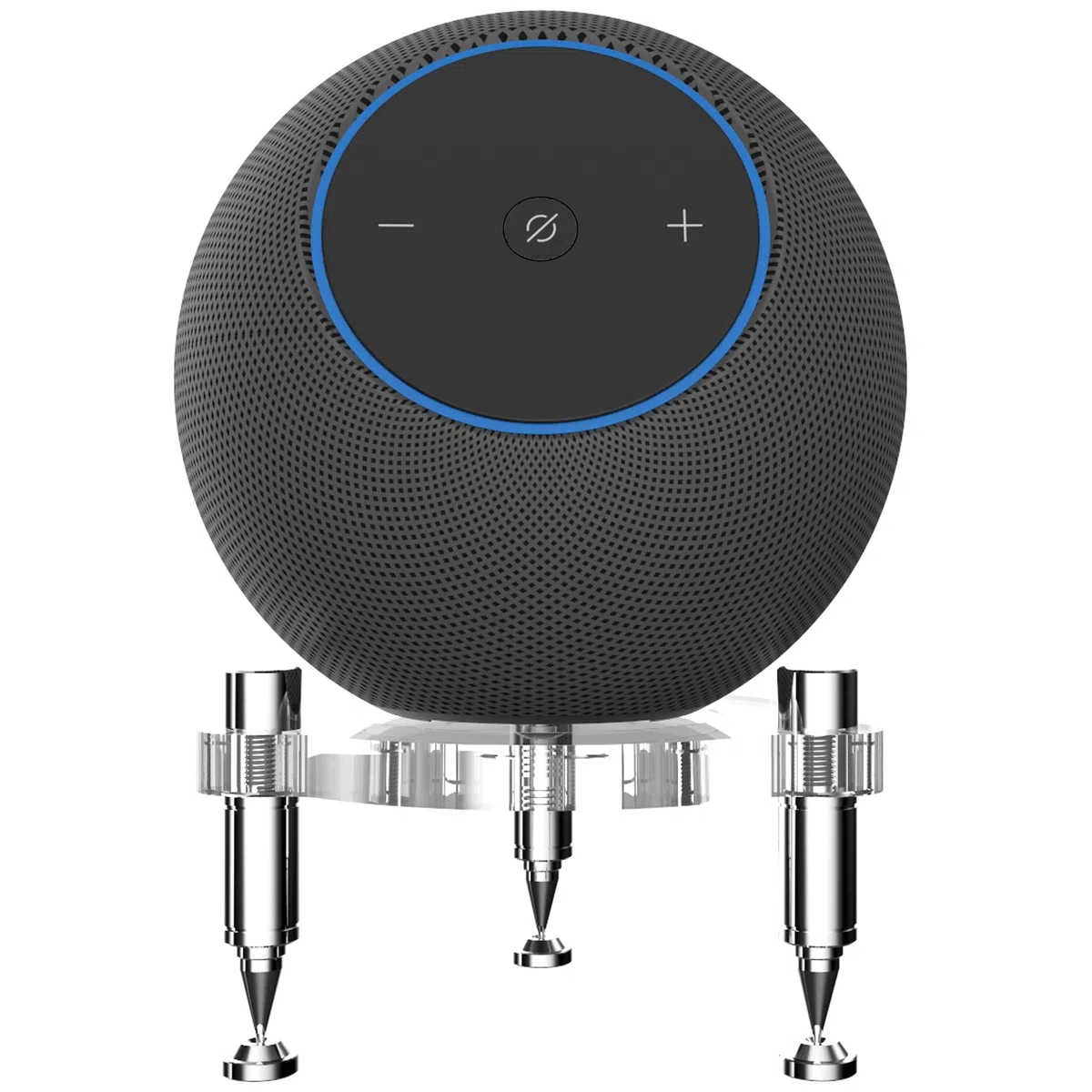 Ständer für 2025 New-Echo Studio Smart Speaker, Stoßdämpfer Spikes für New Studio 2025 (Transparent mit silberfarbenen Metallic-Füßen)