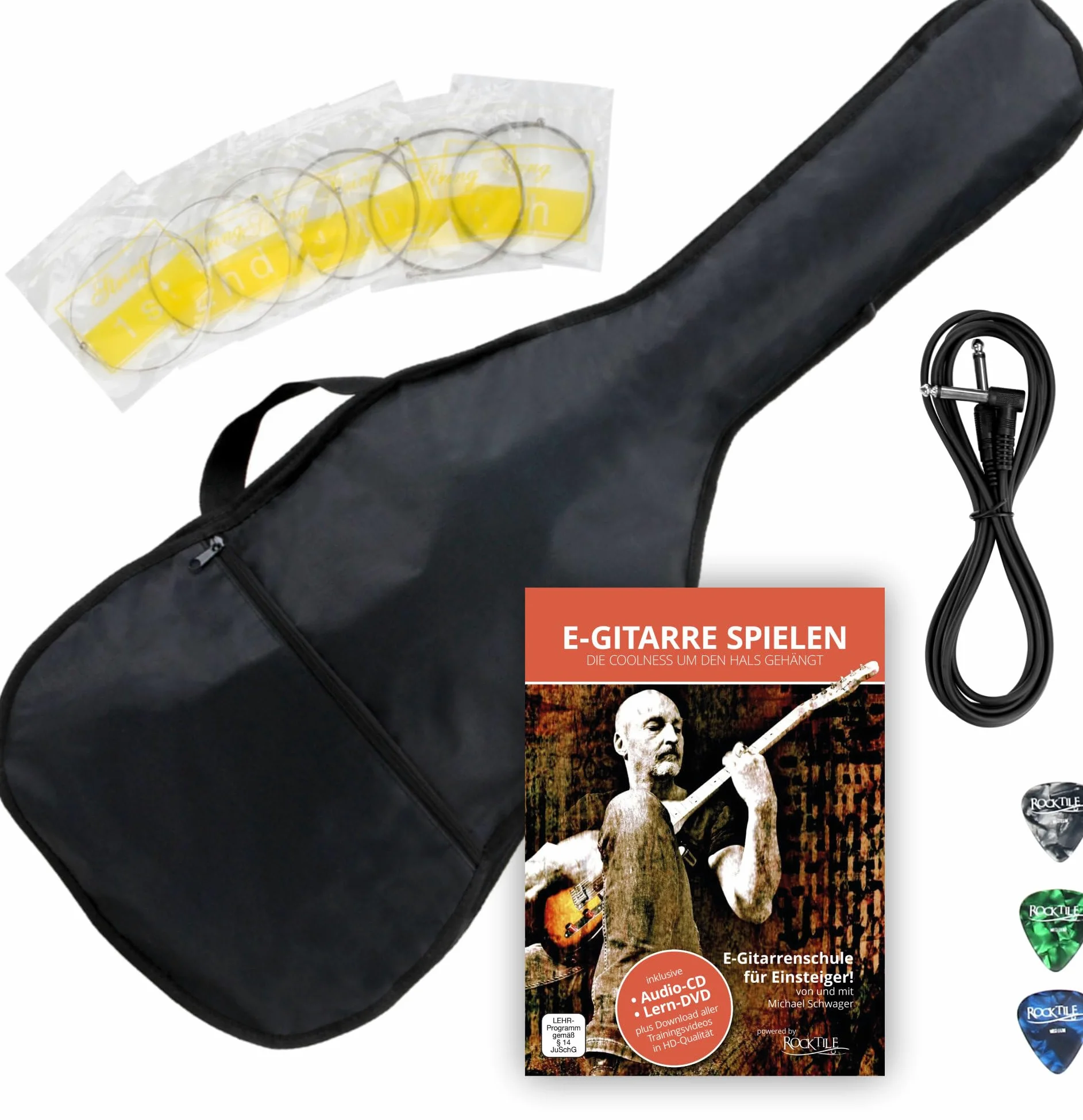 Rocktile Pro L-200OHB E-Gitarre Orange Honey Burst mit Zubehör (Gitarren Gigbag Tasche, Kabel, Plektren, Gitarren Schule mit CD & DVD, Gitarrensaiten)