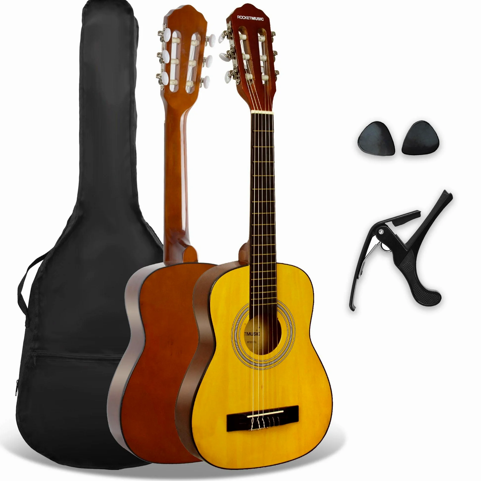 3rd Avenue XF 1/4 Flamencogitarren-Starterset in Junior-Größe für Kinder, Konzertgitarre mit Nylonsaiten, mit Gigbag, Kapodaster und Plektren – in Natur