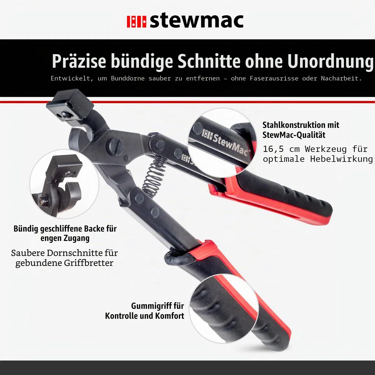 StewMac – Einstellbare Deluxe Bundzange für Gitarre & Gitarrenbau, Spezial-Cutter geeignet für Edelstahl-Bünde (Stainless Steel), Robuste Profi-Qualität