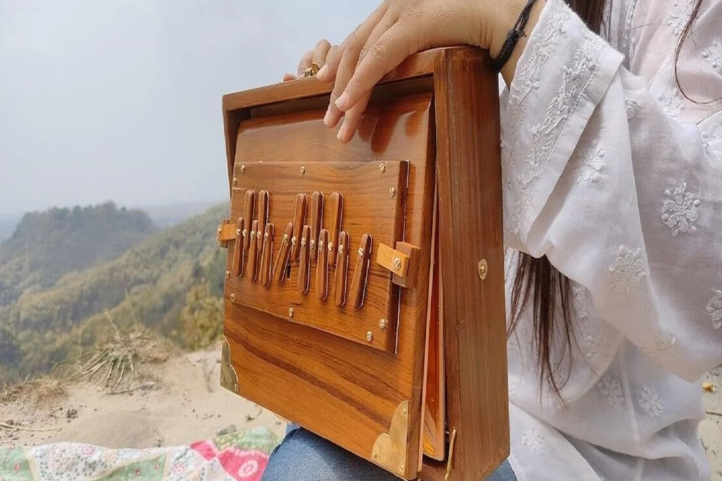 Shruti Box Musikinstrument, Surpet gestimmt auf 432 Hz, reines Teakholz, mit Tragetasche, 30,5 cm