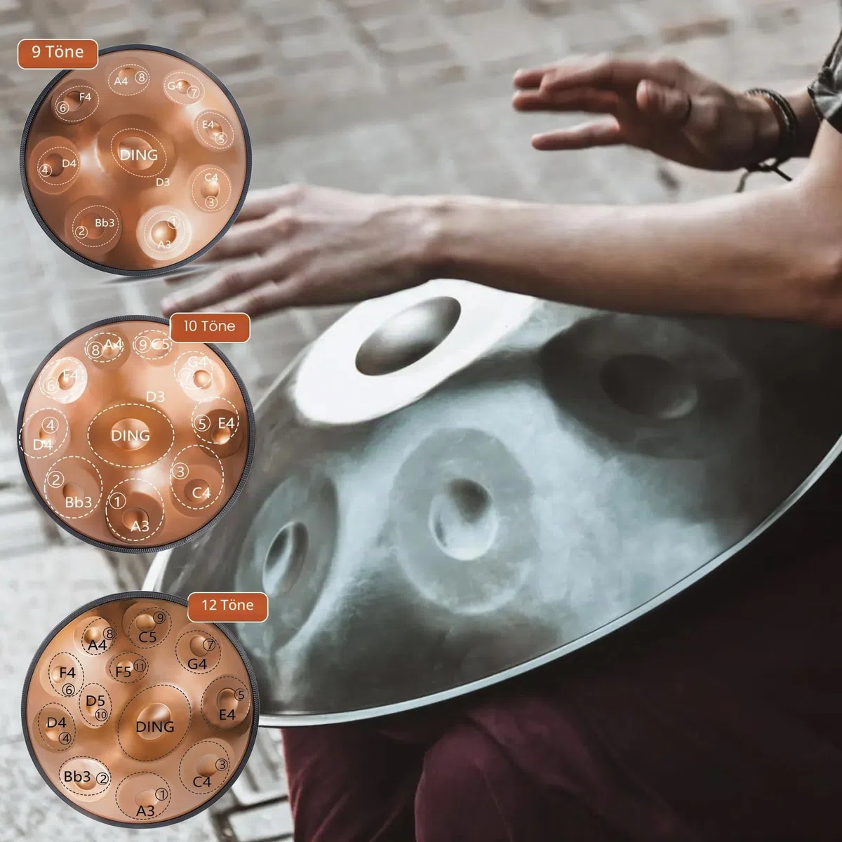Handpan Drum 432Hz/440Hz, 9/10/12 Noten 55cm Percussion Instrument Mit Drum-Tripod, Stahl Handpan Instrument Für Meditation Yoga Sound Healing (Color : 440Hz, Size : 12 Notes)