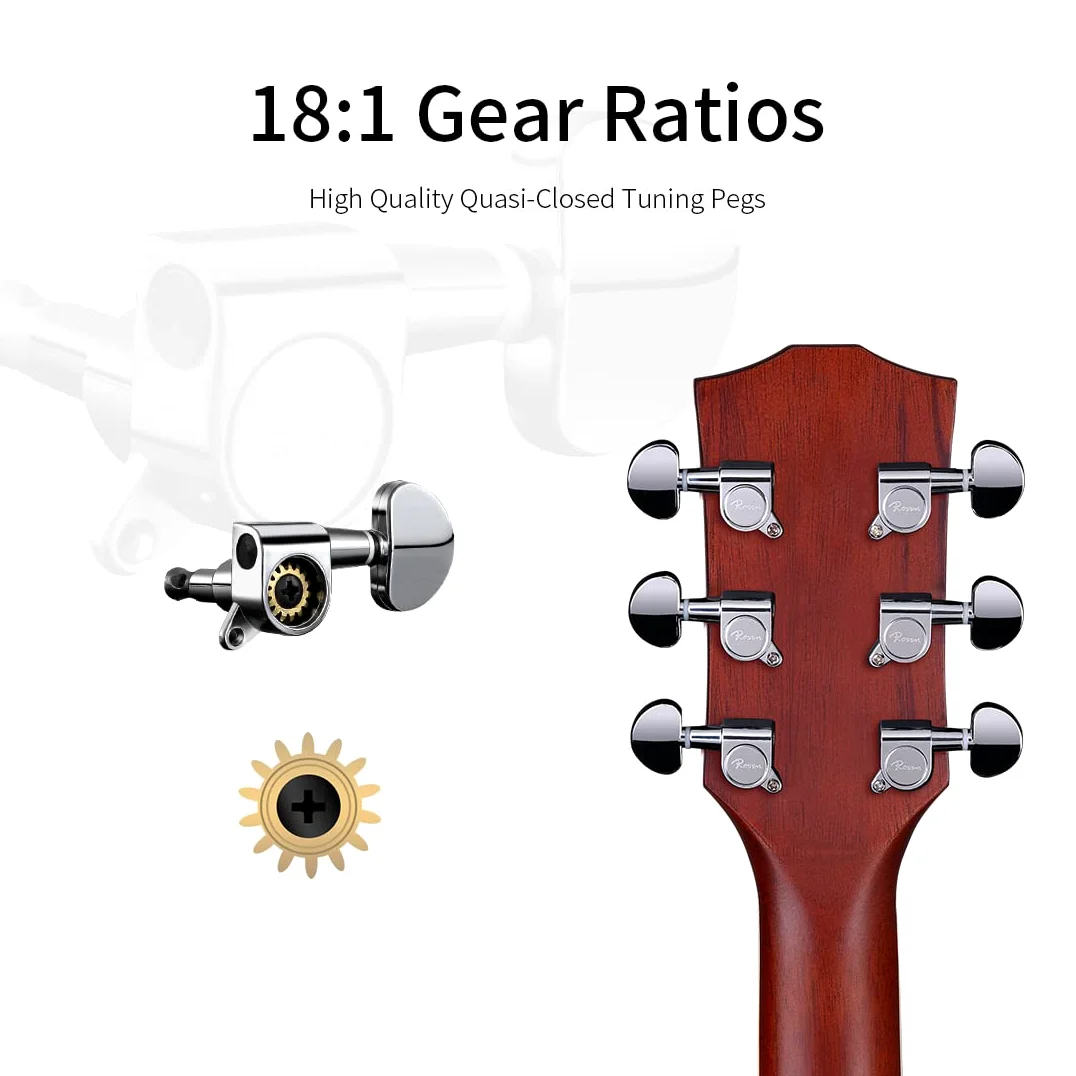 Rosen Solid Top Gitarre Dreadnought Akustikgitarre 41 Zoll Einsteiger-Gitarren-Bundle aus Fichte mit Buch, gepolsterter Tasche, Saiten, Plektren, Stimmgerät, Inbusschlüssel, Gurt, Poliertuch, blau