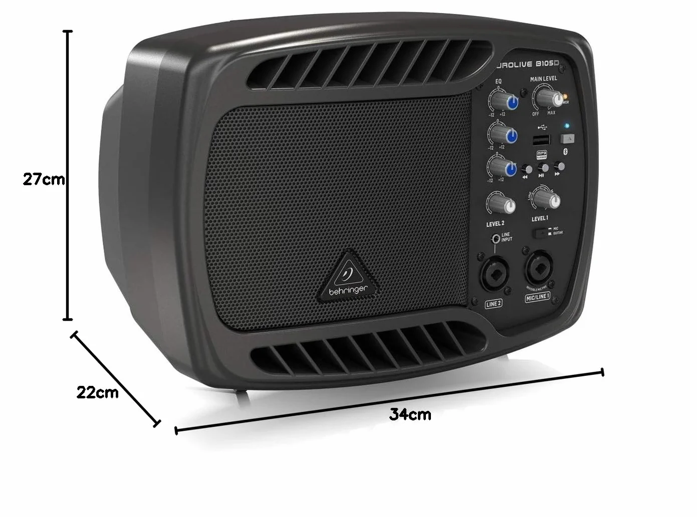 Behringer B105D Ultrakompakter 50-Watt-PA/Monitor-Lautsprecher mit MP3-Player und Bluetooth-Audio-Streaming