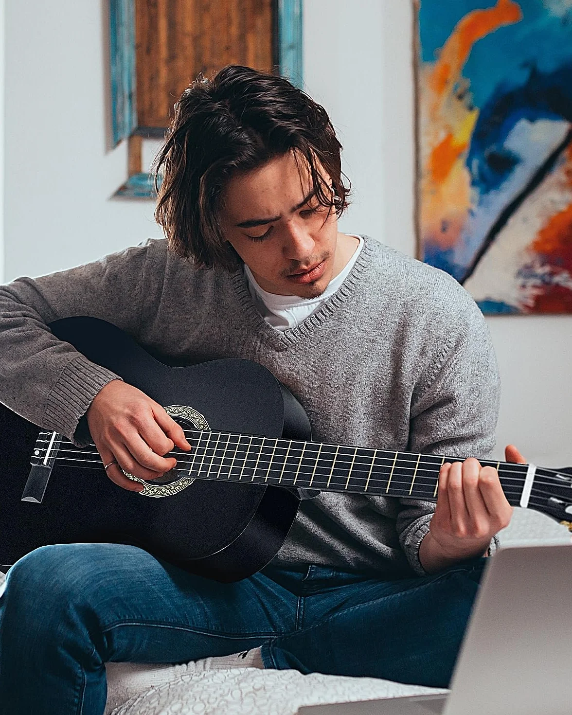 Winzz Konzertgitarre 4/4 Erwachsene, Klassische Gitarre Anfänger Set für Kinder ab 11+ Jahre - Schwarz Glänzend (39 Zoll)