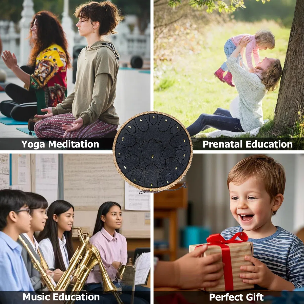 BETESINE 13 Zoll 15-Note Steel Tongue Drum C-Dur Starry Black | Anfänger-Set mit Schlägeln, Notenheft, Notenetiketten und Tragetasche zum Üben, Meditation, Yoga und Verschenken