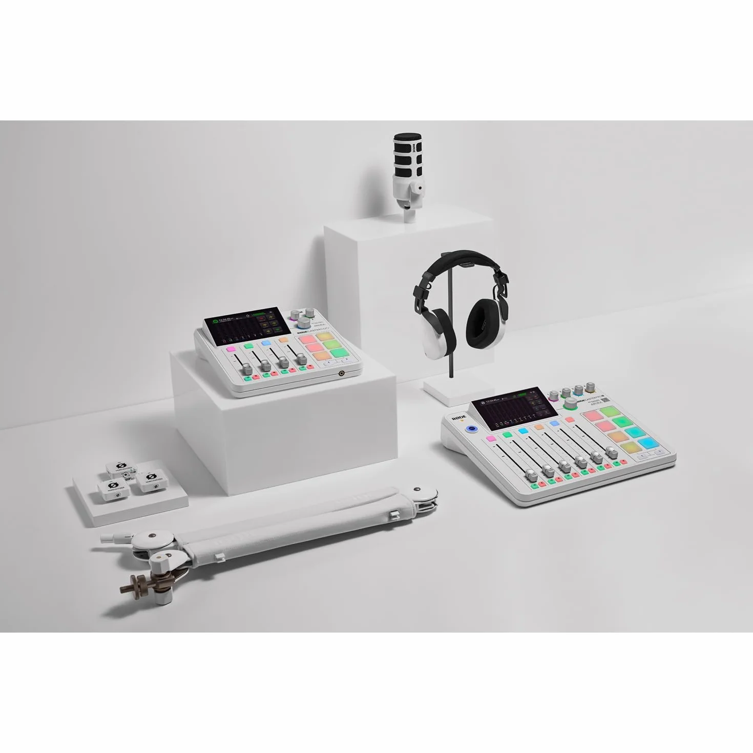 Rode Rodecaster Pro II Audio Production Studio Podcast Station Weiss + Rode Podmic Weiss Mikrofon + keepdrum XLR-Kabel