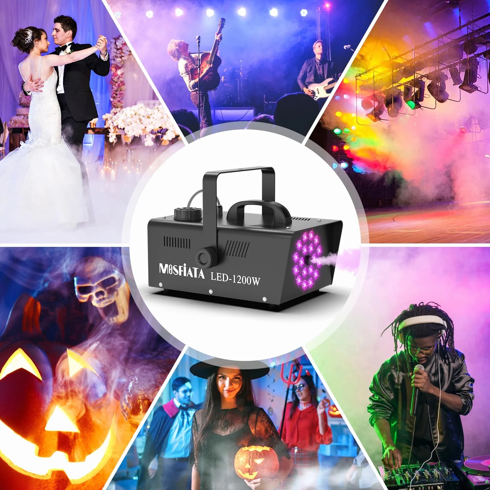 Nebelmaschine, 1200W Rauchmaschine mit 18 RGB-LEDs für Partys, Geburtstage, Halloween, Disco, DJ Bühneneffekt