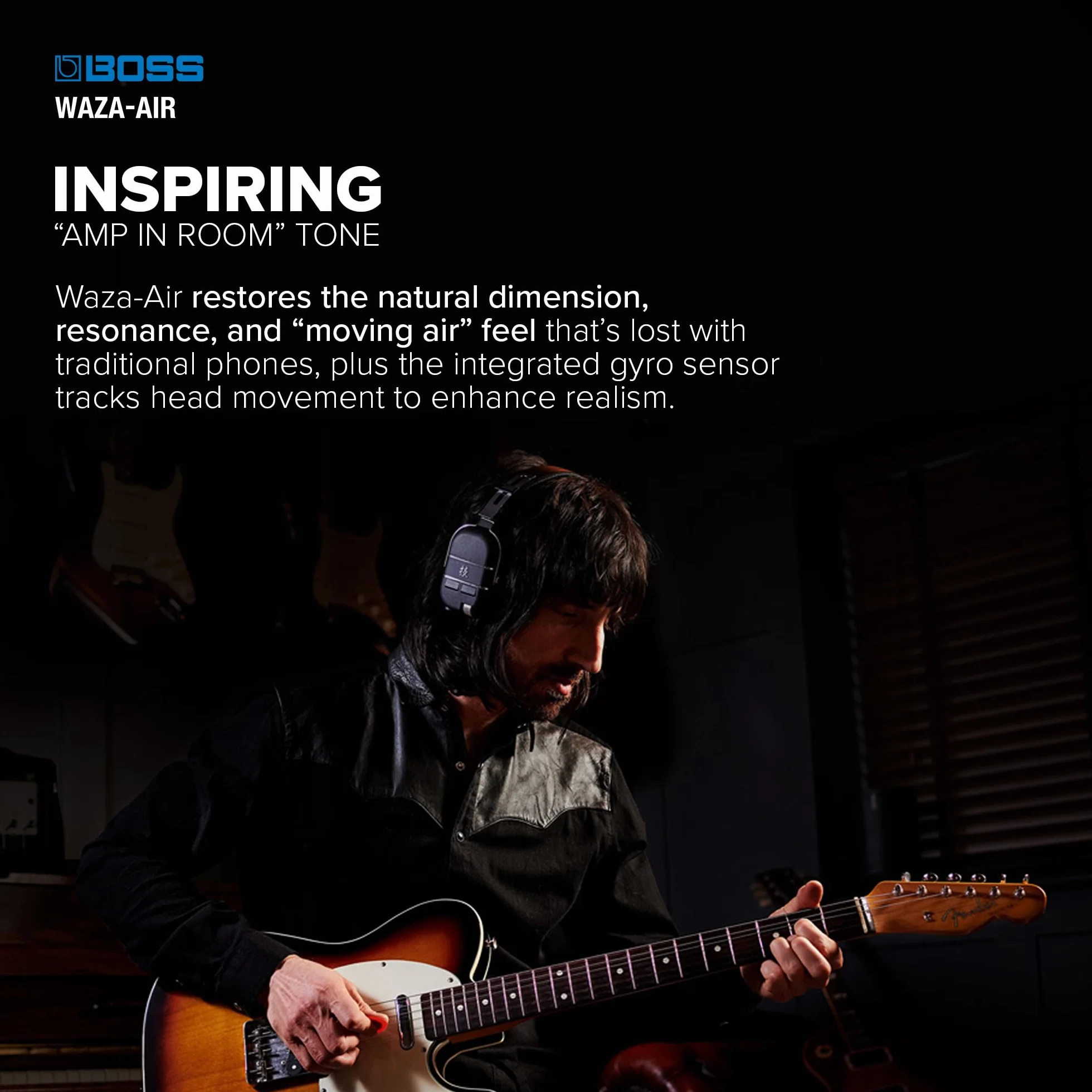 BOSS WAZA-AIR Wireless Personal Guitar Amplification System, moderne BOSS Raumklang-Technologie & Gyro-Sensor mit für ein natürliches 3D Ambience-Gefühl