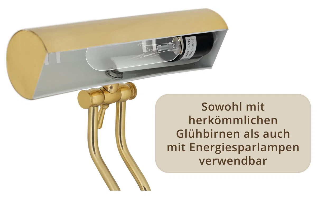 Classic Cantabile L3-A Messing Klavierleuchte Retro Pianoleuchte Vintage Schreibtischlampe 180 cm Kabel Leselampe