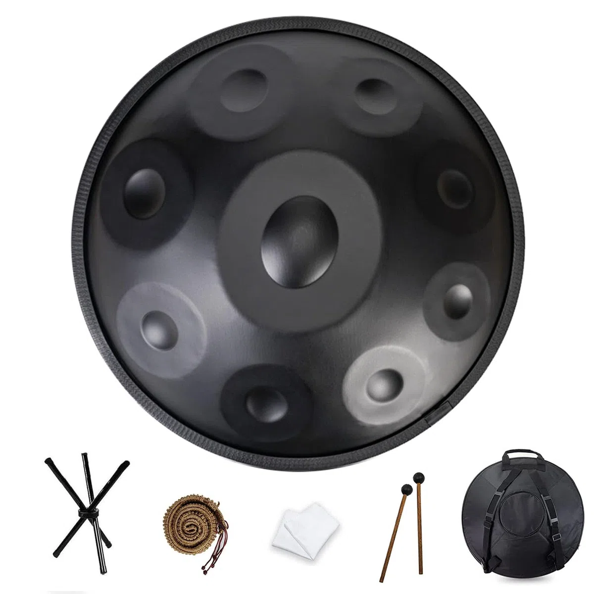 Steel Handpan Drum 22 Zoll 9/10/12 Noten D Moll Zungentrommel Instrument für Erwachsene und Kinder, 440Hz Percussion Instrument Schwarz 9 Noten