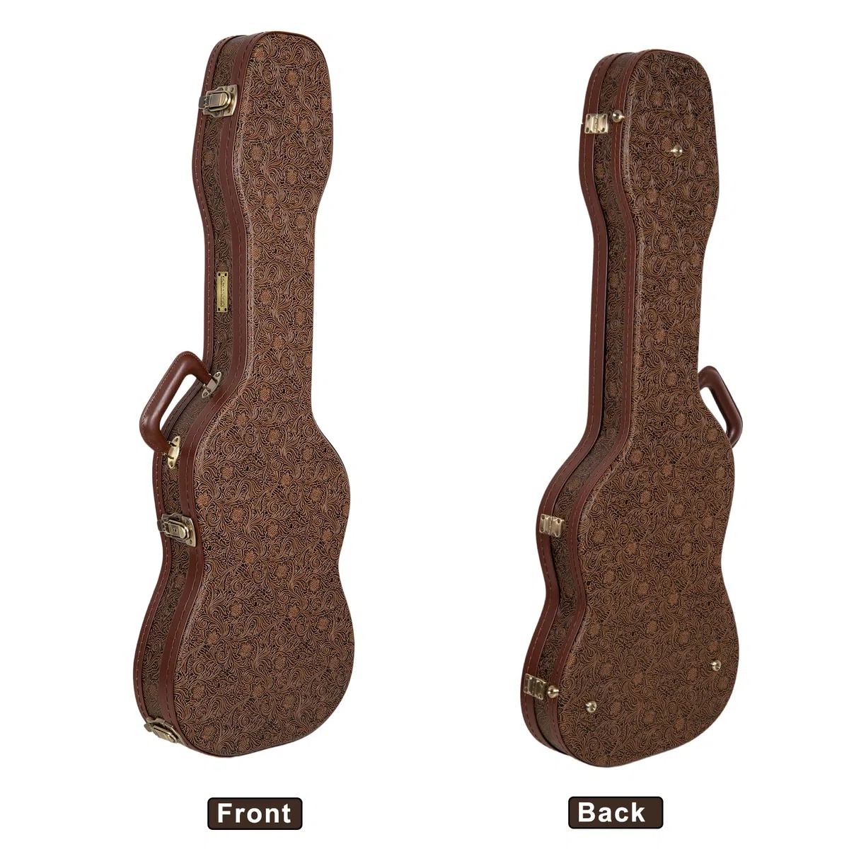 Crossrock Konturierter Koffer für E-Gitarren aus Holz für Fender Stratocaster und Telecaster, Blütenbraunes Finish, burgunderroter Samt-Innenraum, Schloss – Designer-Serie (CRW530STBQ)