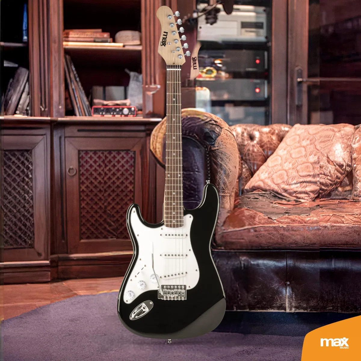 Max GigKit Linkshänder Gitarre Set, E Guitar, Elektrogitarre mit Verstärker 40 Watt, Tasche, Plektrum, Gurt, Stimmgerät, Instrumentenkabel, Ersatzsaiten, 4/4 Electric Guitar, E Gitarren Set