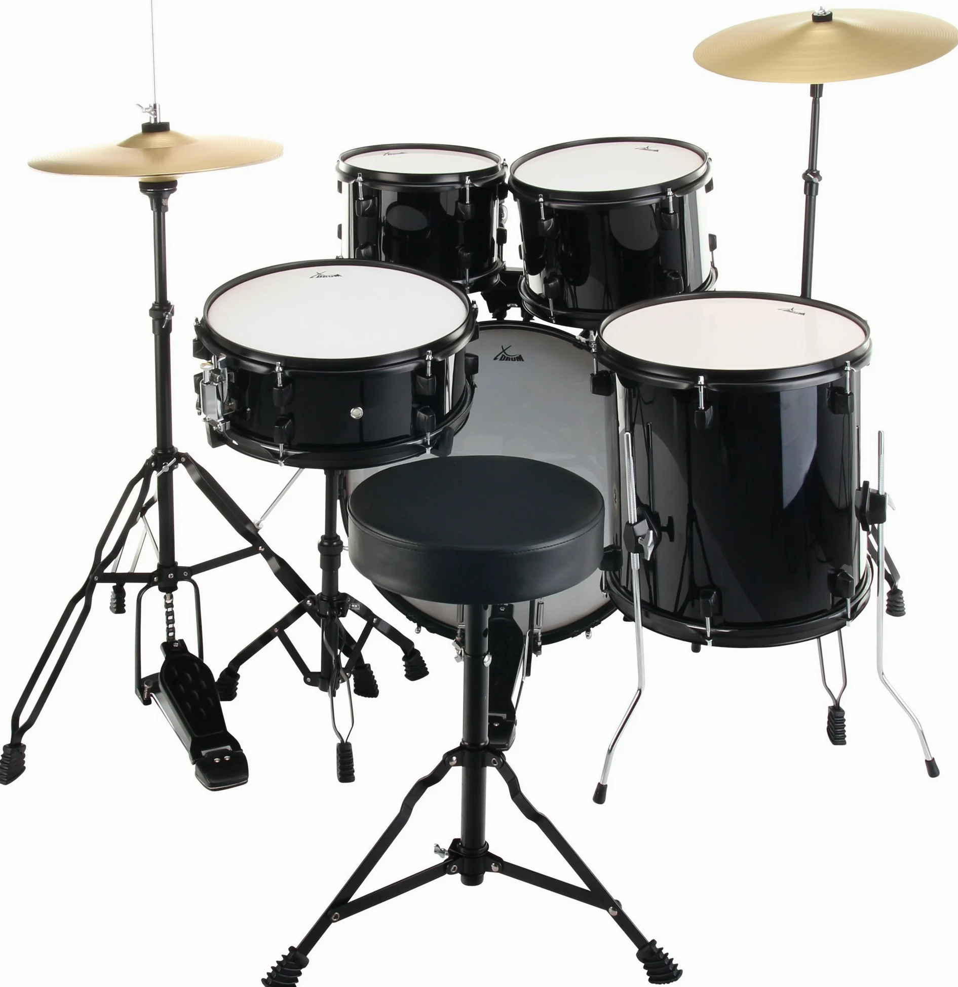 XDrum Rookie 20" Studio Schlagzeug Komplettset Black - Ideal für Einsteiger - Stylische Hardware in schwarz - Inkl. Drumsticks, Aufbauanleitung und Schlagzeugschule - Schwarz