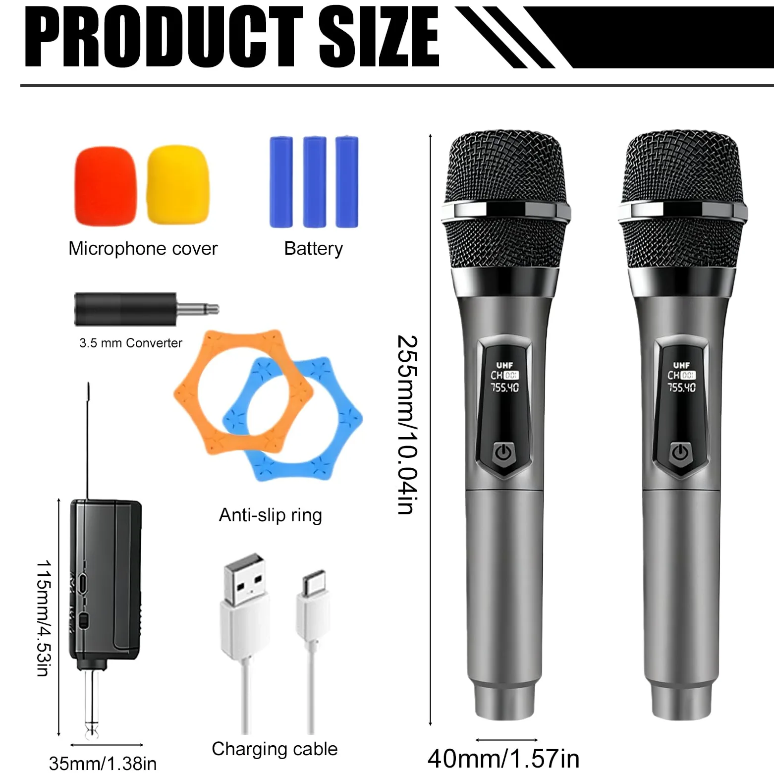 Kabelloses Mikrofon, Wiederaufladbares Funkmikrofon, Dual-Handmikrofon mit USB-C, Mikrofon Kabellos, UHF Kabelloses Mikrofonsystem Plug-and-Play für Karaoke DJ Reden Partys Bühne Hochzeiten(Grau)