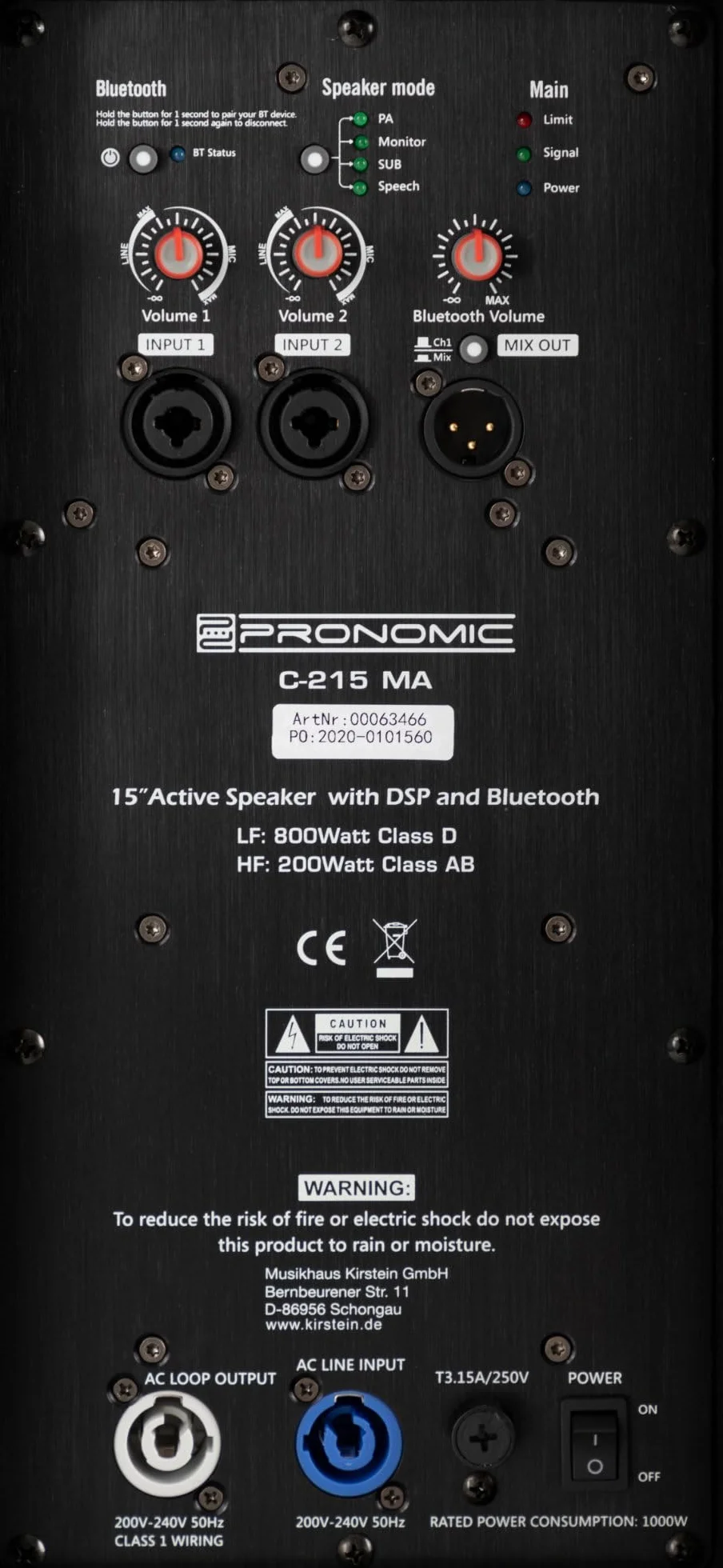 Pronomic C-215 MA Aktivboxen Set - 15 Zoll PA Lautsprecher mit 2000 Watt Leistung, integrierter Endstufe, Stereo-System, robuste Bauweise für Bühne DJ und Events - Schwarz