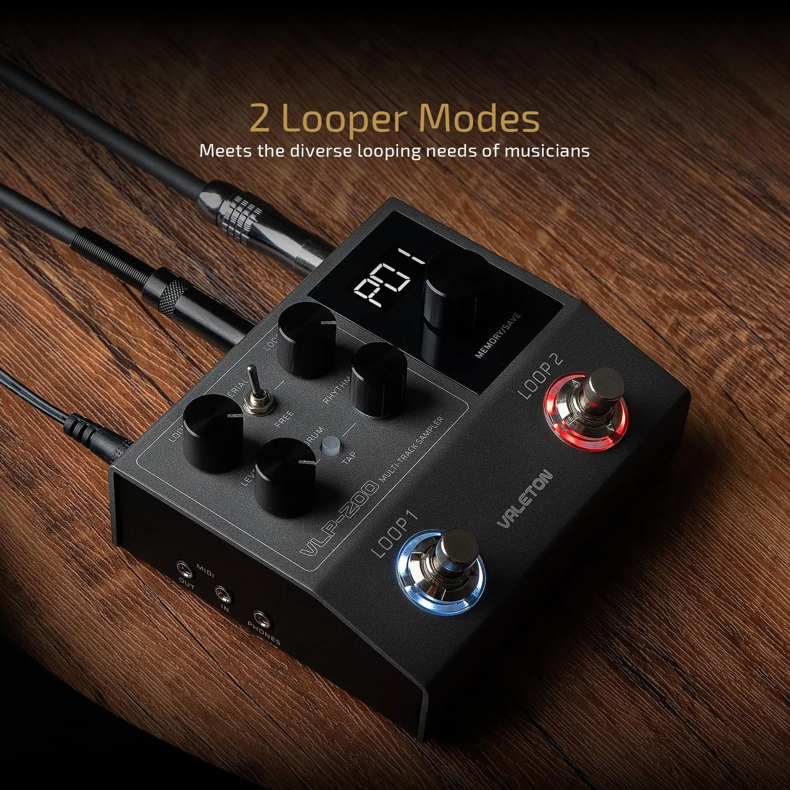 VALETON Looper Pedal Zweispur Stereo 99 Projekt Speicherplätze Software Unterstützung Looper für Gitarre, Bass, Keyboard, Gesang Drum Machine VLP-200