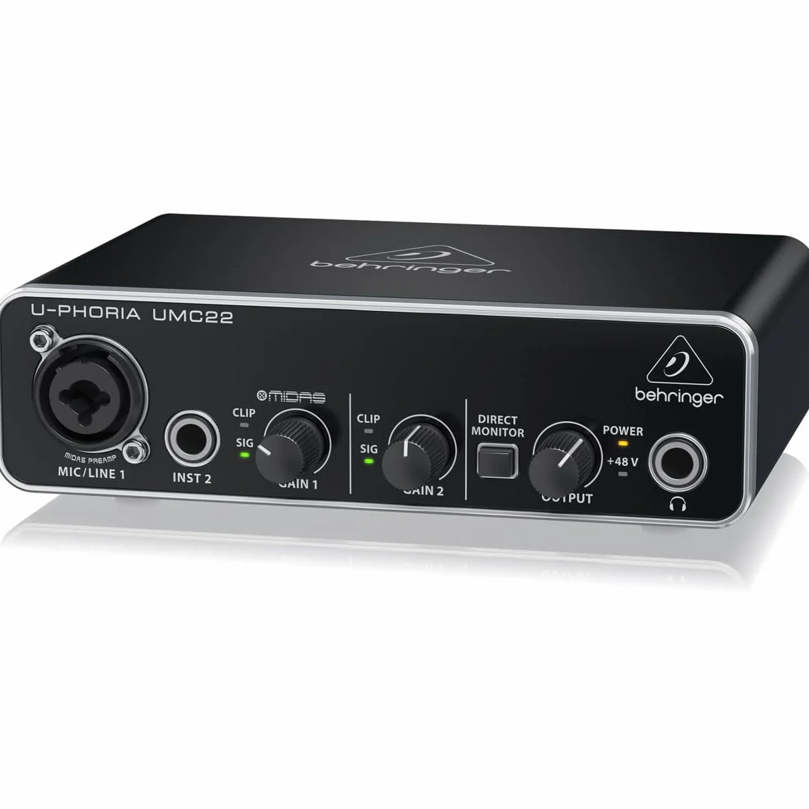 Behringer UMC22 2x2 USB Audio Interface mit Midas Mic Vorverstärker