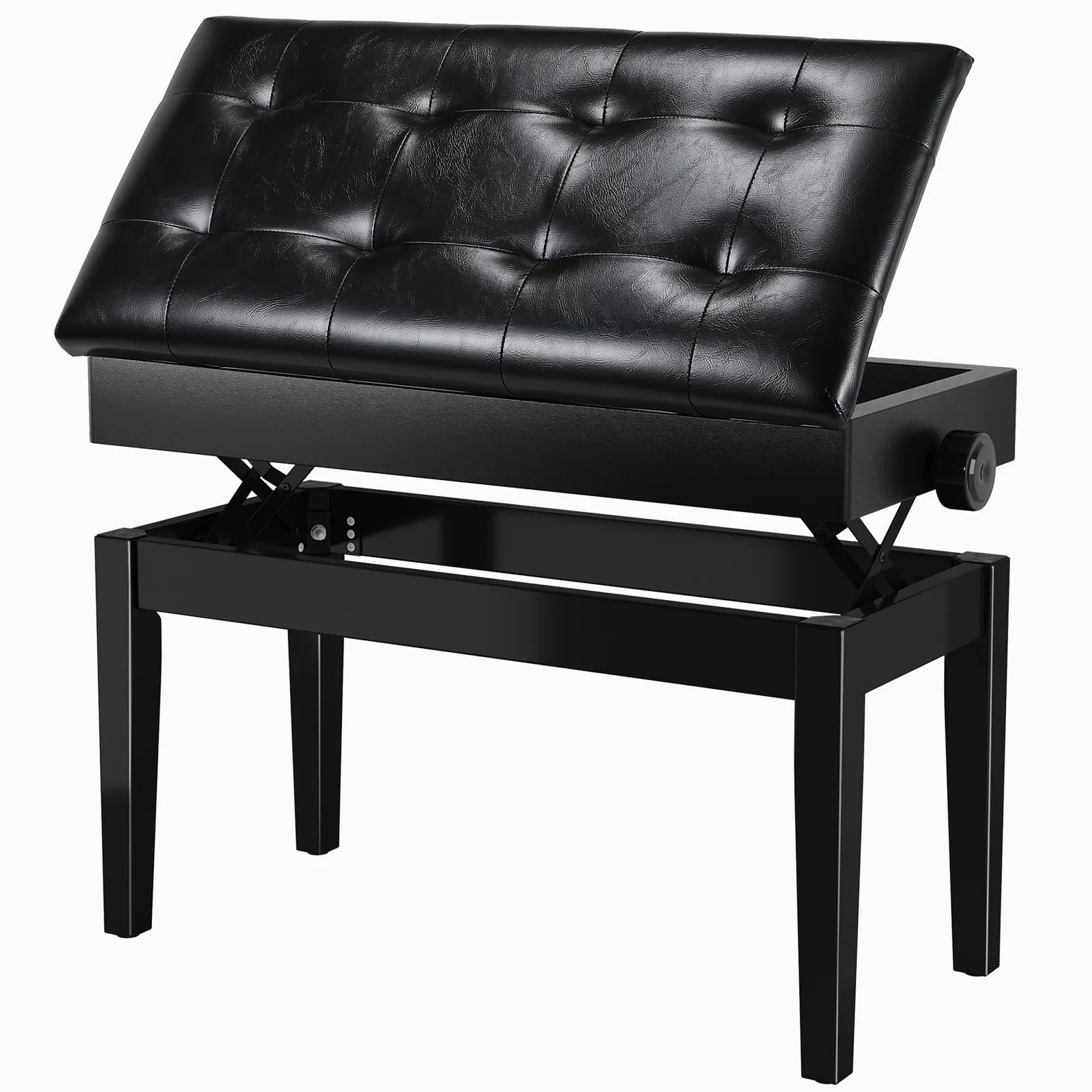 MAMIZO Klavierhocker Höhenverstellbar 48-58CM, Klavierstuhl 2 Personen mit Stauraum, Klavierbank mit PU Lederkissen, Klavier Hocker bis 200KG Belastbar, Klavierhockerbeine 4PCS, Schwarz