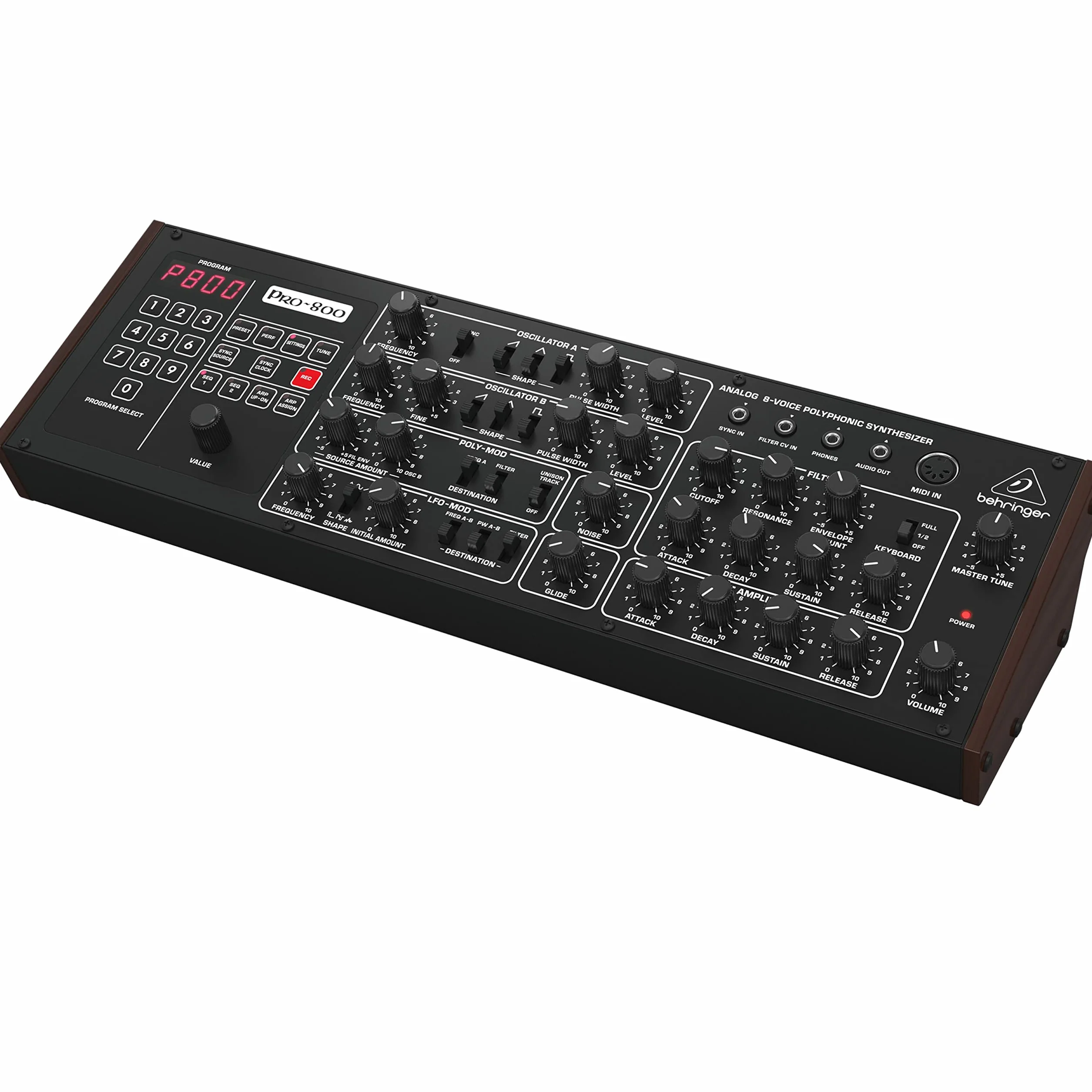 Behringer PRO-800 Klassischer analoger 8-stimmiger polyphoner Synthesizer mit 2 VCOs, klassischem VCF, Arpeggiator, Sequenzer und 400 Programmspeichern im Eurorack-Format
