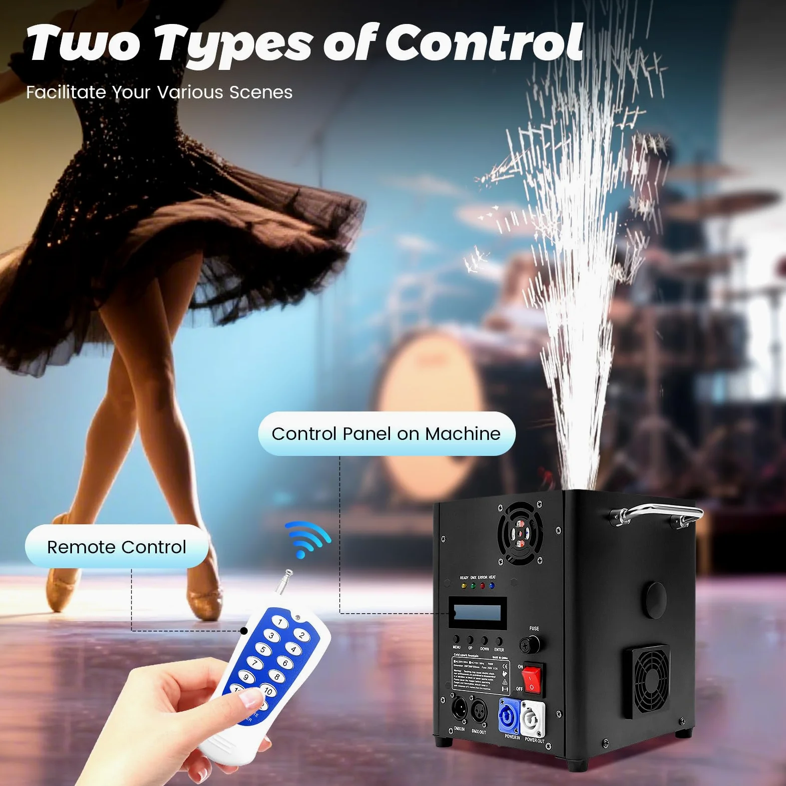Pyrotechnikmaschinen 700W DMX Sparkular Funkenmaschine Feuerwerk Bühnen Fernbedienung, Cold Spark Machine Spezialeffekt Maschine Professionelle DJ-Ausrüstung, Einstellbare Injektionshöhe