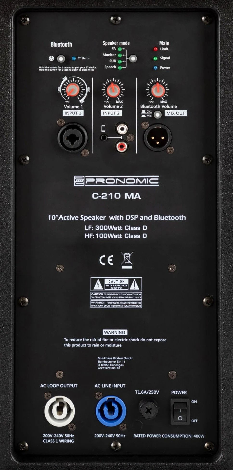 Pronomic C-215 MA - Aktive 2-Wege Box mit 2 Kanälen - Leistung: 1000 Watt - 15" Woofer + 1,75" Titanium Hochtöner - Bluetooth-Empfänger und DSP-Presets - Kunststoff-Gehäuse mit Monitorschräge