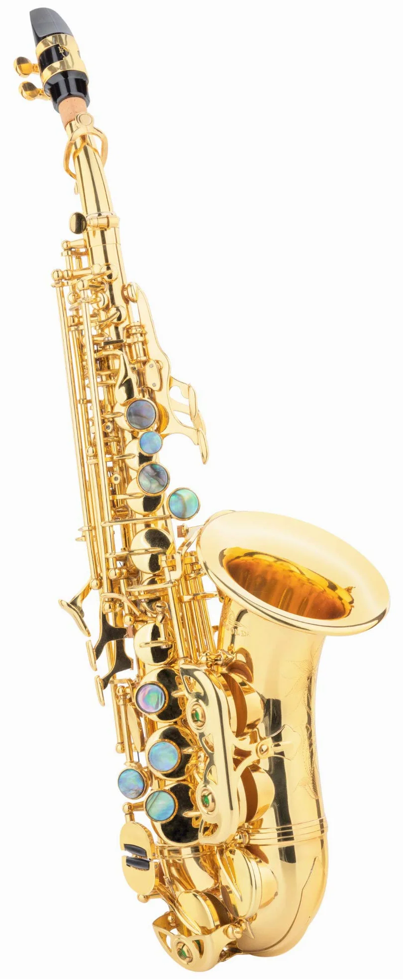 LSS-20Lc Sopran-Saxophon gebogen - aus lackiertem Messing - Kräftiger, runder Klang - Inklusive ESM Mundstück aus deutscher Fertigung und Leichtkoffer mit Rucksack-Garnitur - lackiert