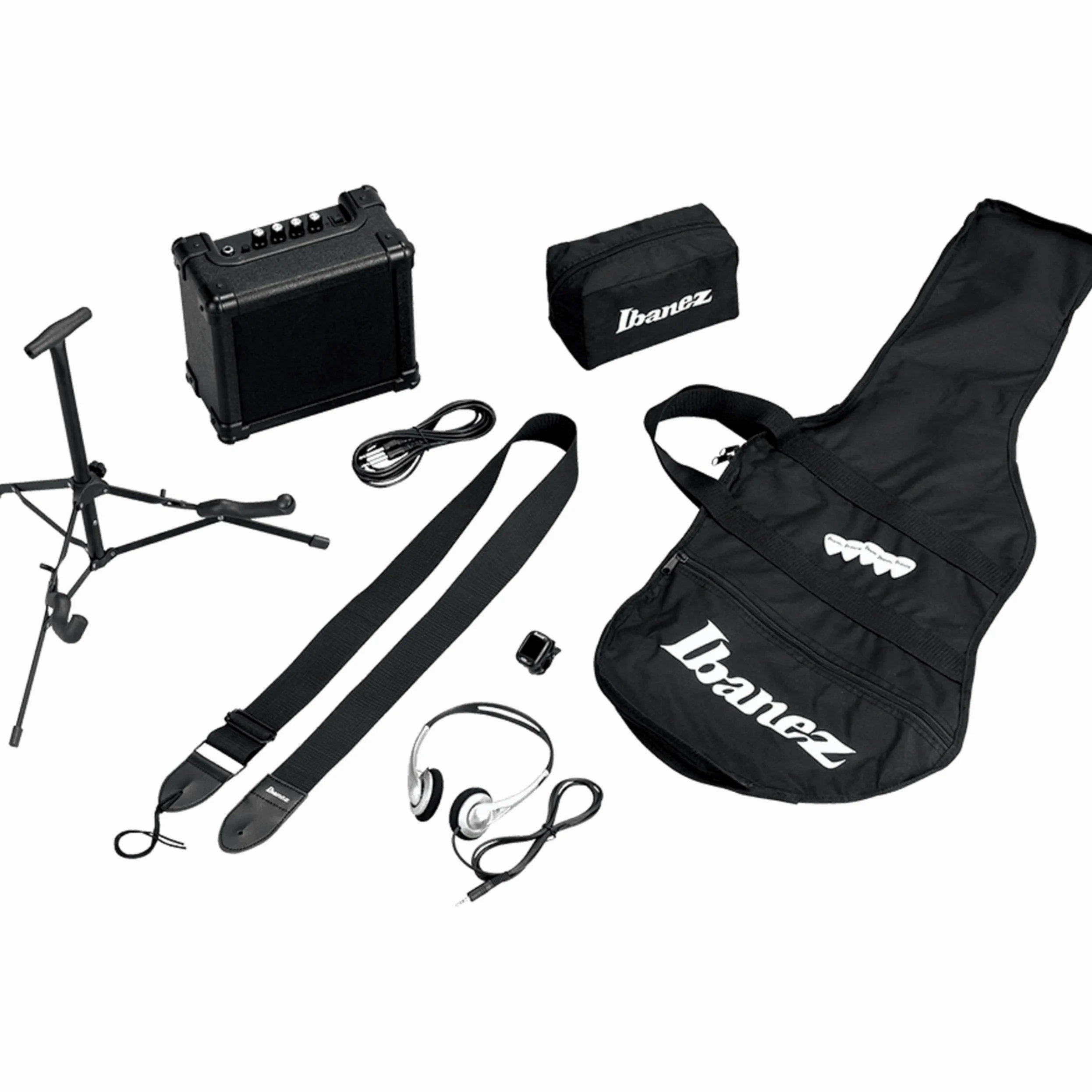 IBANEZ Jumpstart Starter Kit E-Bass 4 String - Black inkl. Amp, Gigbag, Picks, Strap & Headphones (IJSR190-BK), 102 x 42 x 16 cm