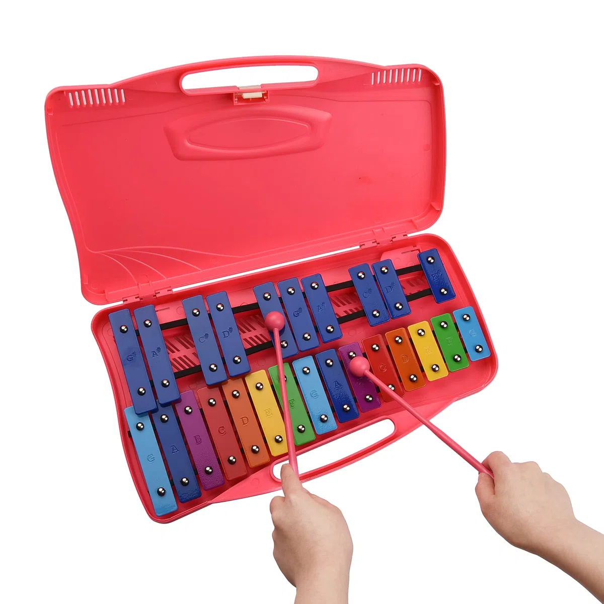 Btuty 25-Noten Glockenspiel Xylophon mit Koffer und 2 Schlägeln – Percussion Instrument GG Tonumfang, Aluminium Klangplatten, Tragbares Musik-Lehrinstrument (Rosa)