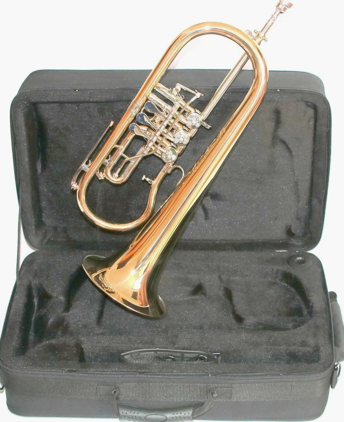 TFH-580G Flügelhorn in B in Goldmessing - 3 Drehventile mit Trigger - komplett mit Koffer, Mundstück & Zubehör
