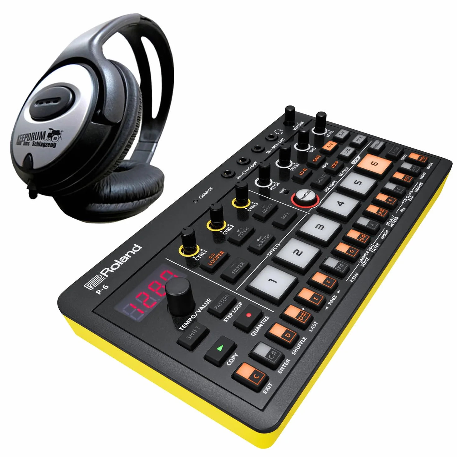 Roland Aira Compact P-6 Creative Sampler mit keepdrum Kopfhörer