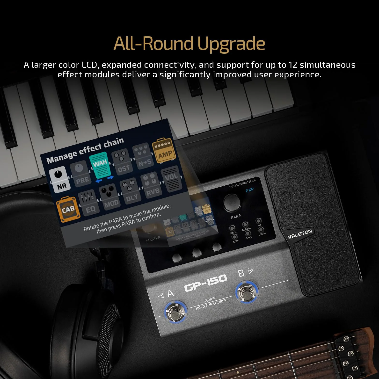 VALETON Multi-Effekt Prozessor 200+ HD Modeling Effekte, IR-Laden/NAM, 180s Looper, Drum und BT GP-150