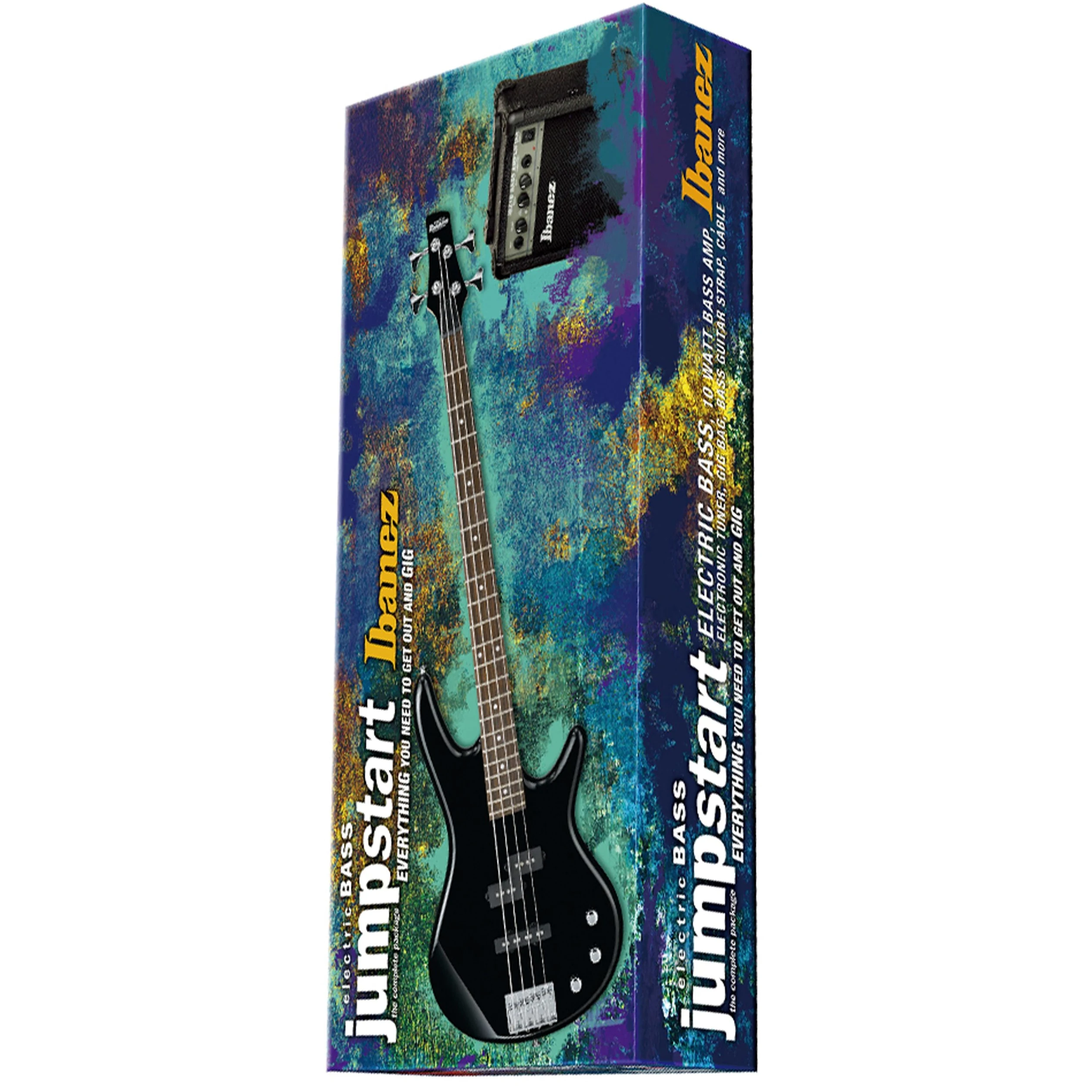 IBANEZ Jumpstart Starter Kit E-Bass 4 String - Black inkl. Amp, Gigbag, Picks, Strap & Headphones (IJSR190-BK), 102 x 42 x 16 cm