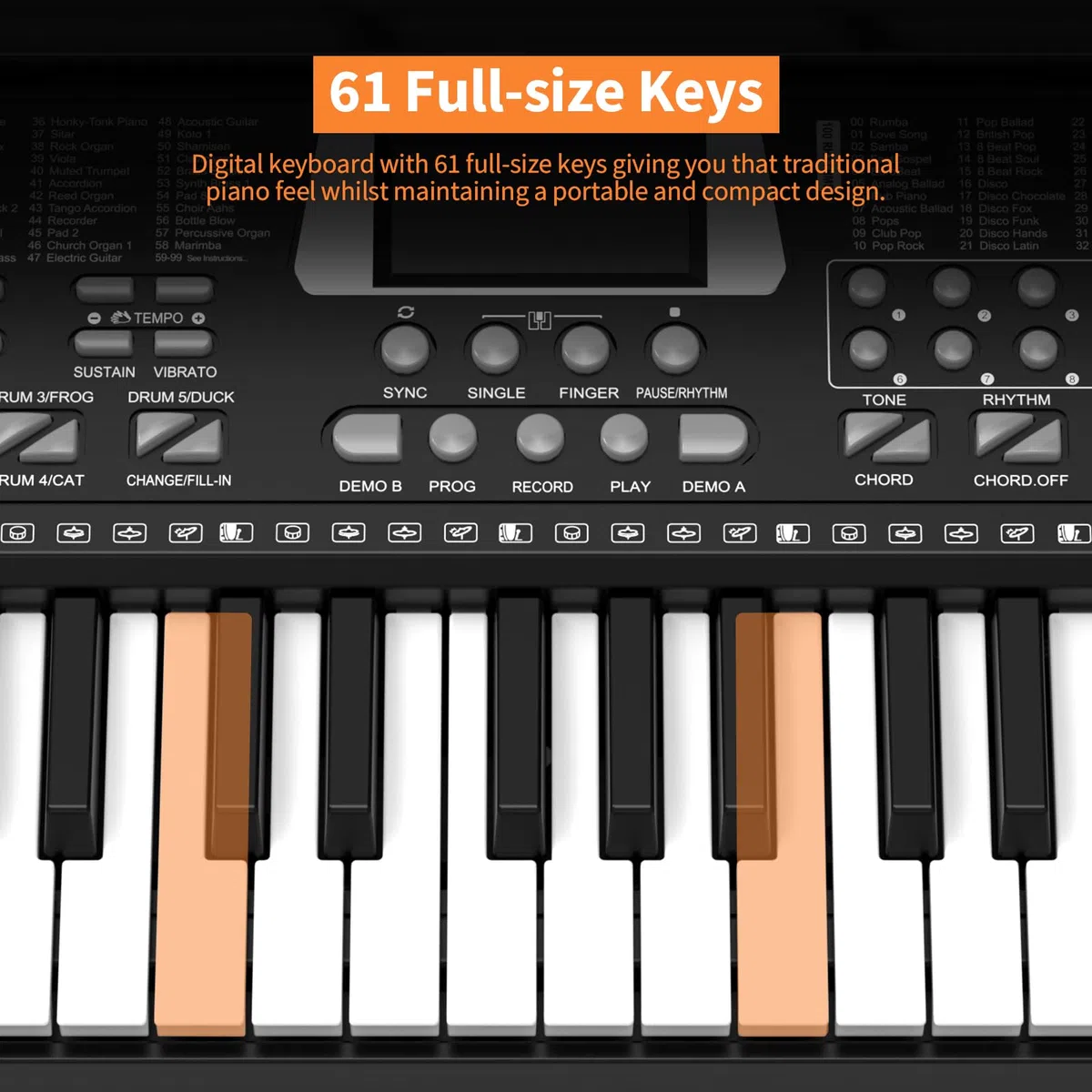 Digital Piano Klavier 61 Tasten Elektronisches Keyboard Musikinstrument mit Lautsprechern und Unterrichtsmodi
