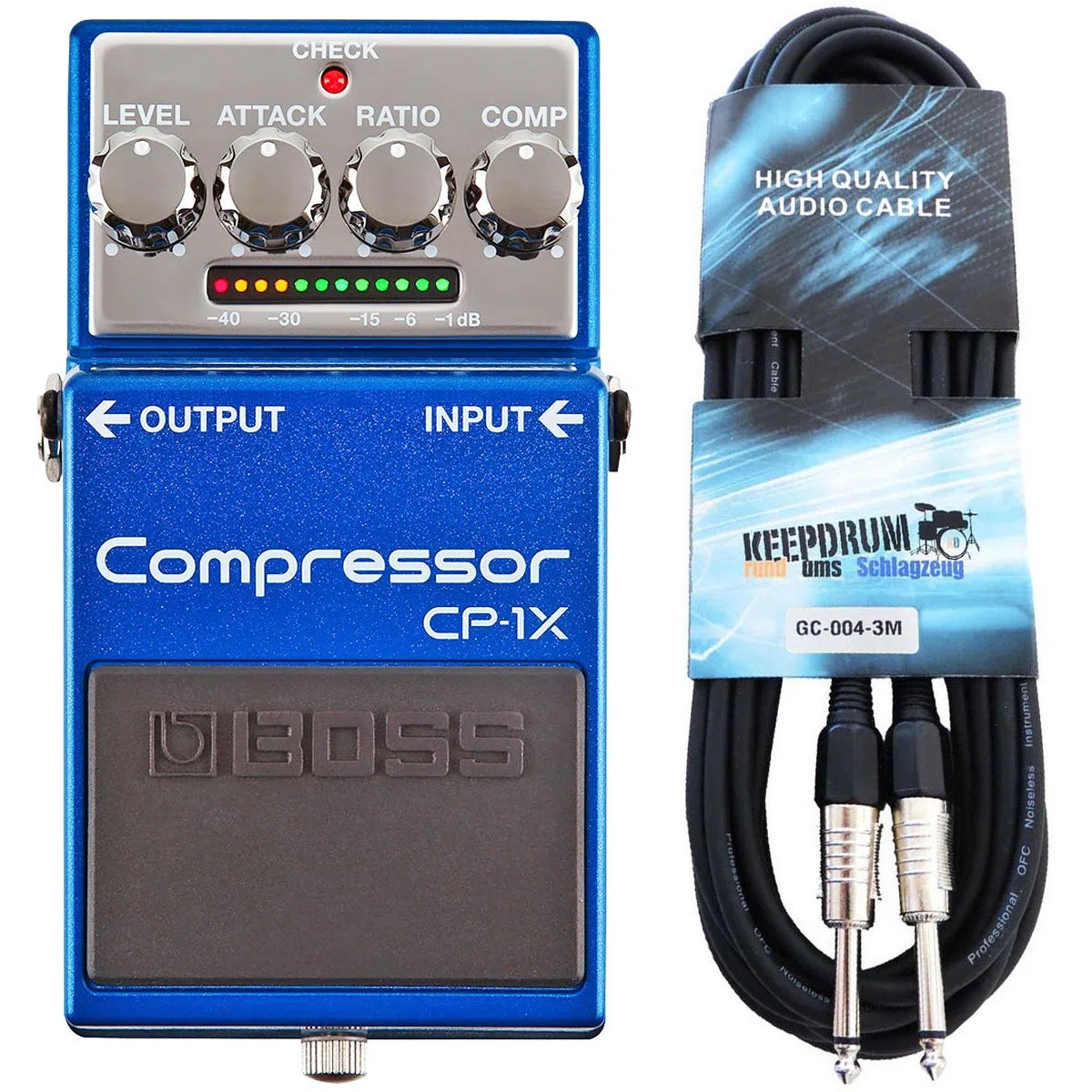 Boss CP-1X Kompressor Pedal für Gitarre + keepdrum Gitarrenkabel 3m