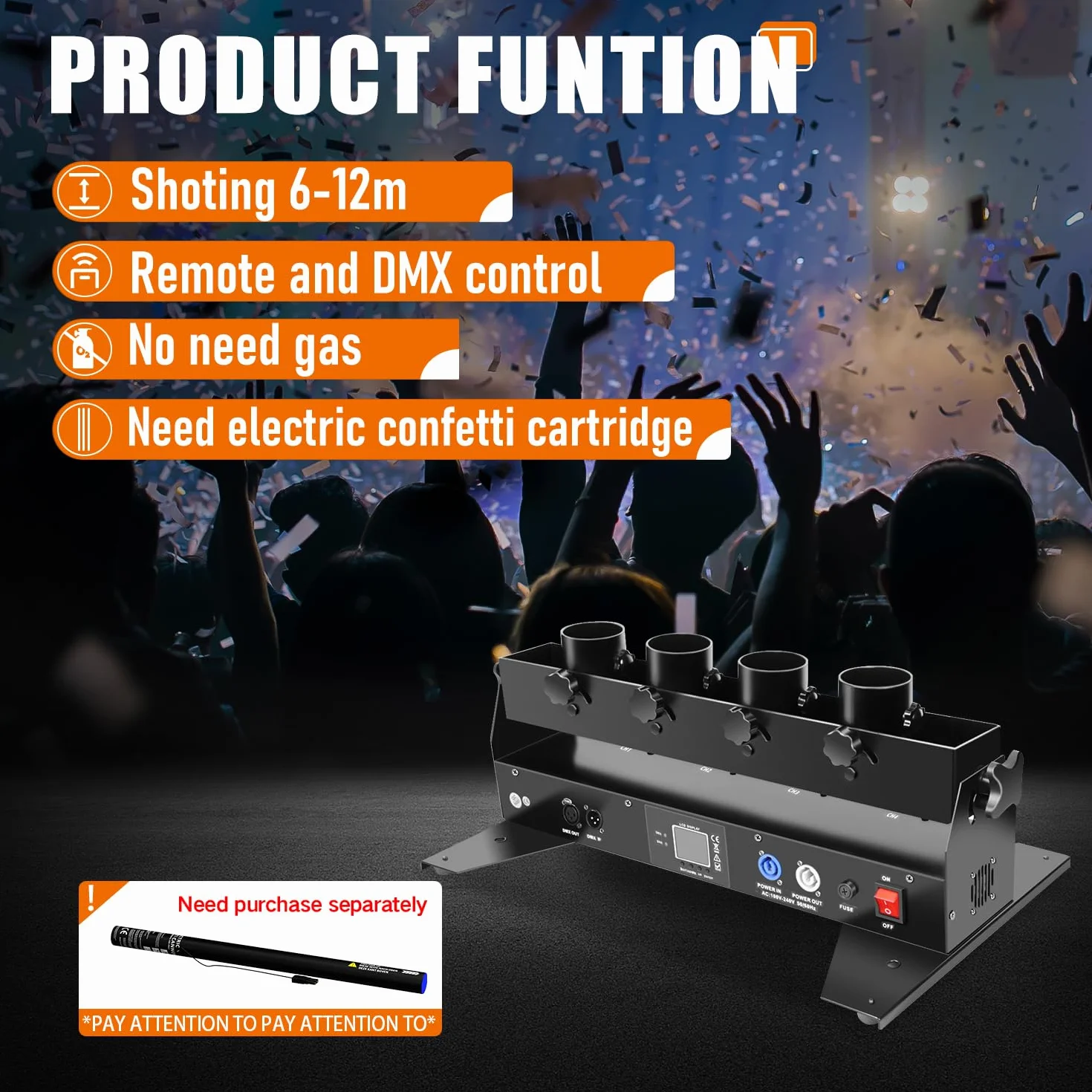 4 Kopf Konfettimaschinen, Konfetti Gebläse Maschine, DMX Steuerung Konfetti Kanone, Maschine für Party Event Hochzeit