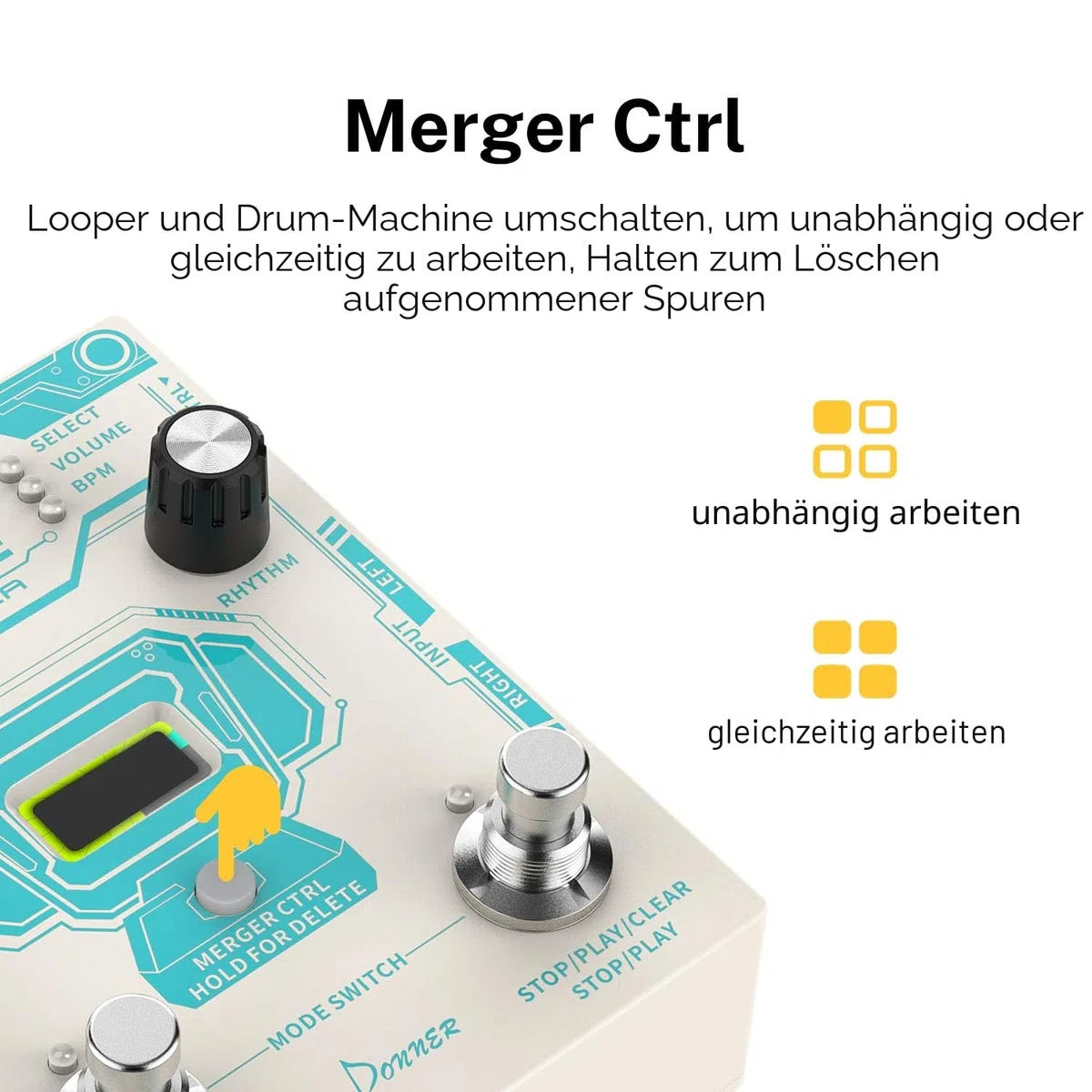 Donner Circle Looper Record Gitarren Effektpedal mit Time Progress Bar Display Loop Pedal Max. 4min Aufnahmezeit für jede Schleife, 160 Minuten Gesamtaufnahmekapazität, Unbegrenzt Overdubbing