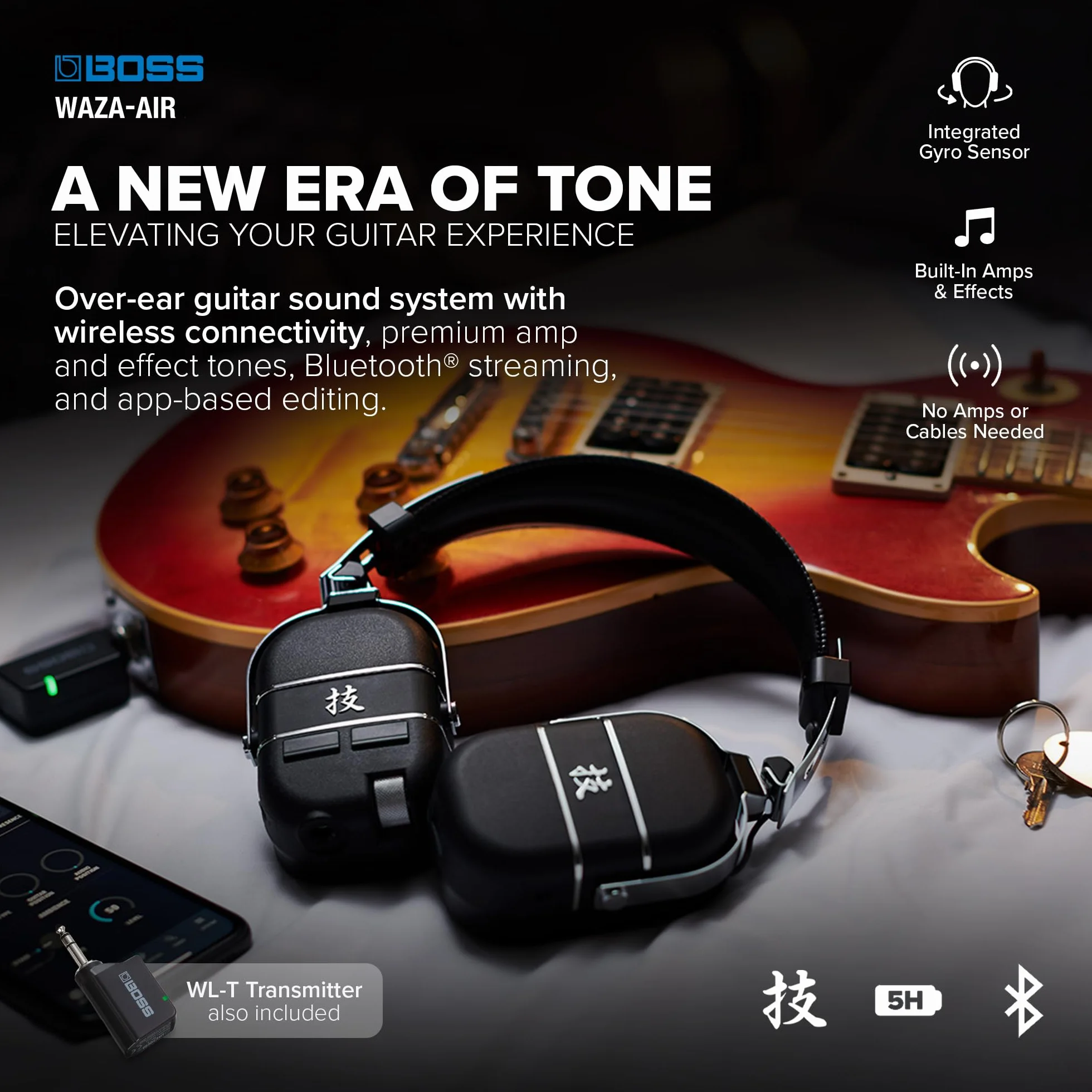 BOSS WAZA-AIR Wireless Personal Guitar Amplification System, moderne BOSS Raumklang-Technologie & Gyro-Sensor mit für ein natürliches 3D Ambience-Gefühl