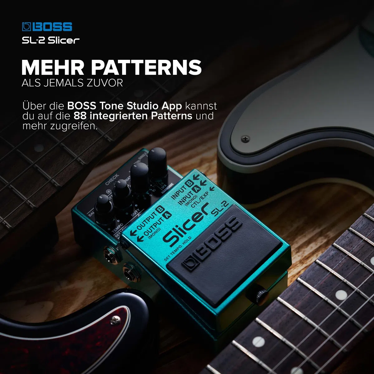 BOSS SL-2 Slicer | Kompaktpedal für Gitarre, Keyboard, DJs & mehr | Erzeuge pulsierende Grooves | Mehrere Slicer-Spuren | 88 integrierte Patterns | Stereo-Ausgangsmodi | Steuerung über MIDI-Eingang