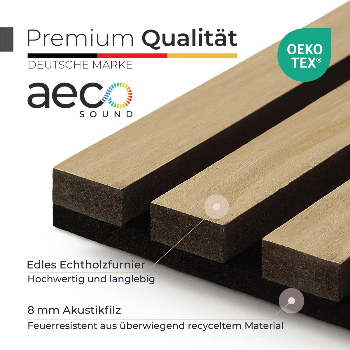 Akustikpaneele Holz - 120x60cm - Echtholz Eiche & Akustikfilz | 4 Stück - Wandpaneele, Schalldämmung, Wandverkleidung - Eichenholz (dunkel) & extra dicker Akustikfilz (Schwarz)