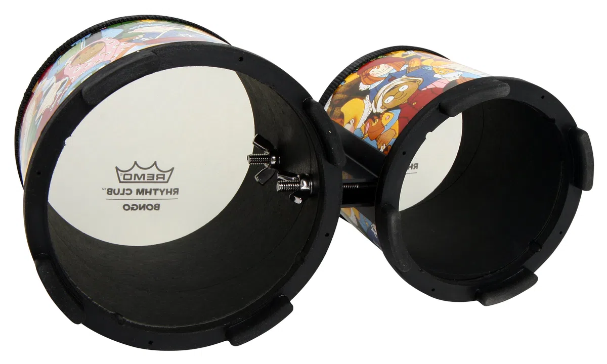 Remo RH-5600-00 Rhythm Club Bongo Drm. 5 Zoll und 6 Zoll Höhe 4.5 Zoll, Renaissance Felle fest vorgestimmt, für Kinder ab 3 Jahren & Percussion Plus Schlägel aus weichem Gummi für Slit Drums, Paar