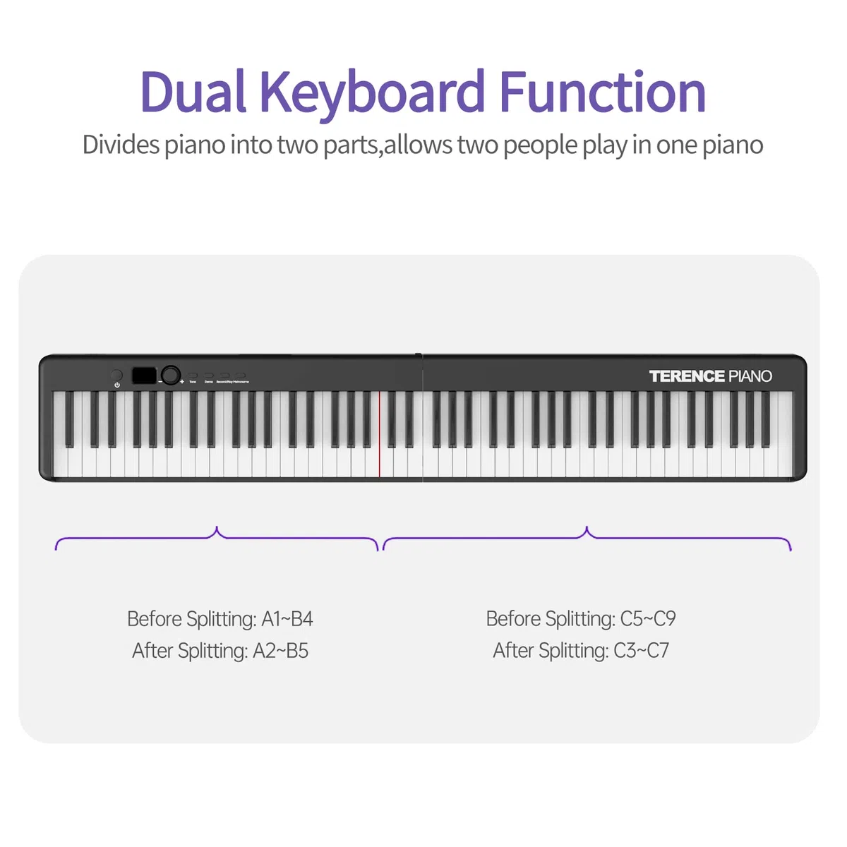 TERENCE Piano mit 88 Tasten Faltbares Klaviertastatur mit 1800mAh Batterie unterstützung MIDI USB-Schnittstelle Piano-Anwendung mit Bluetooth Notenständer Aufkleber Audiokabel Kopfhörer Sustain Pedal