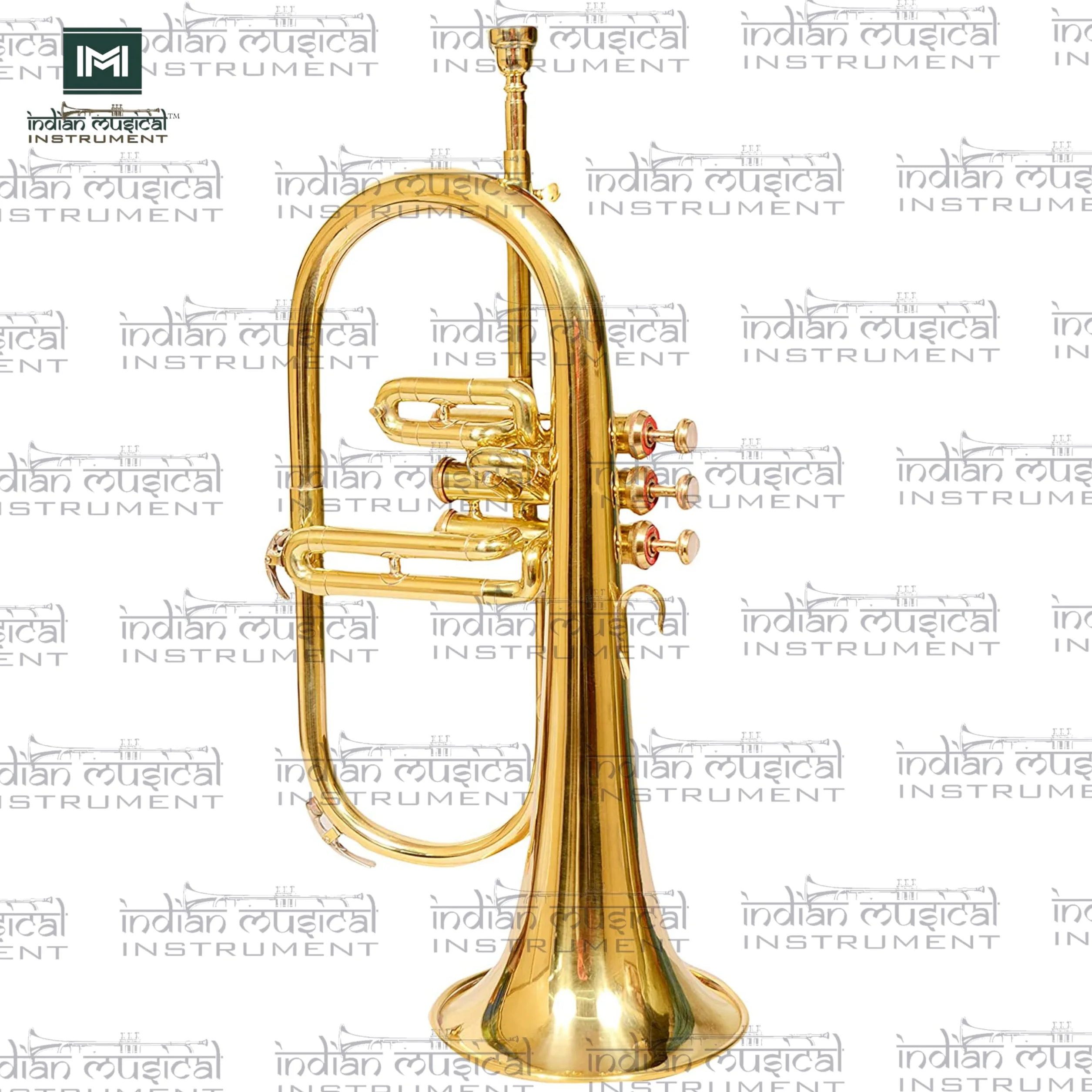 Indisches Musikinstrument Flügelhorn 3 Ventile BB Pitch Premium Qualität inkl. Mundstück und Tragetasche (BRASS) (Gold)