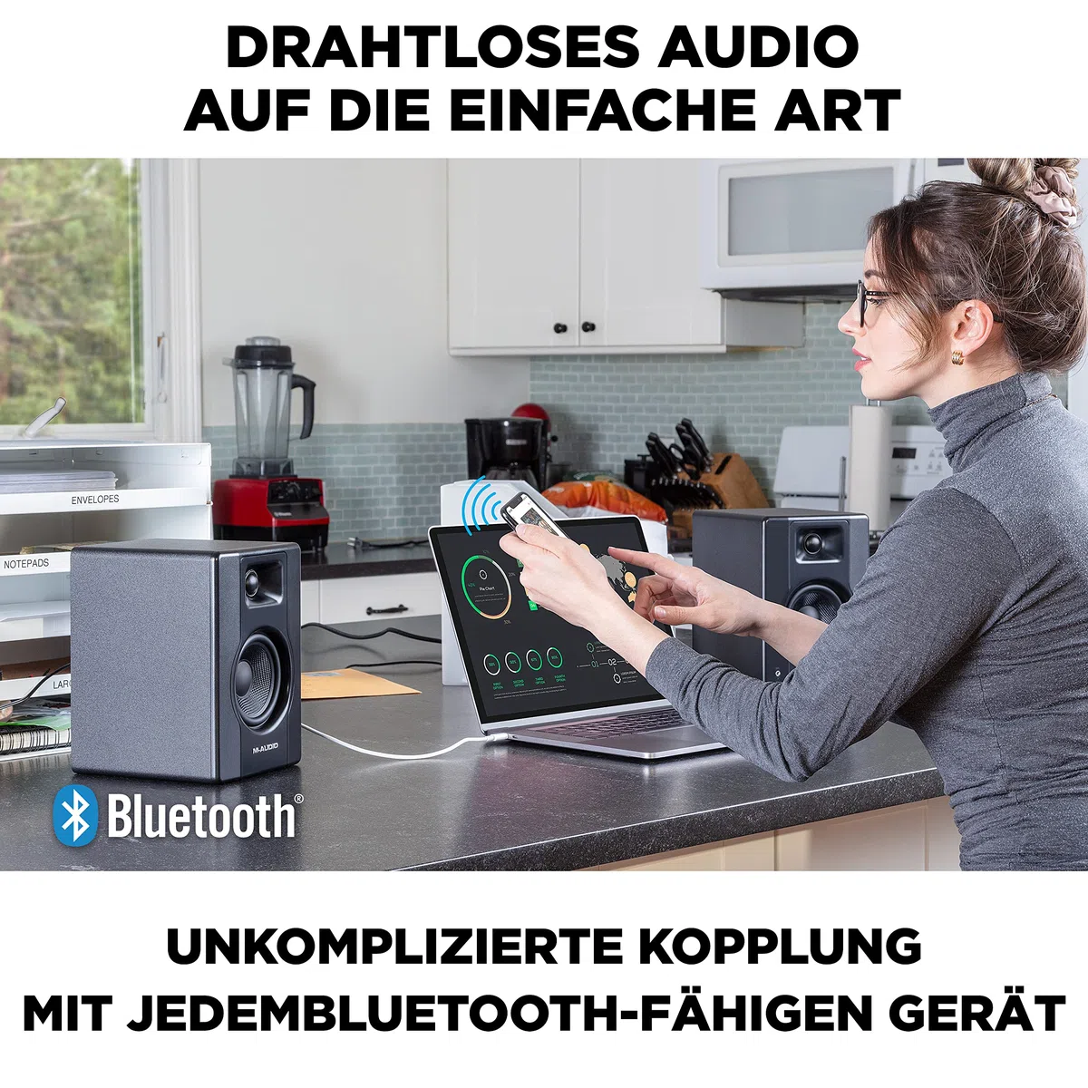 M-AUDIO BX4BT 4.5-Zoll Studio-Monitore mit Bluetooth High-Definition Monitor Lautsprecher Boxen für Recording und Multimedia, Paar