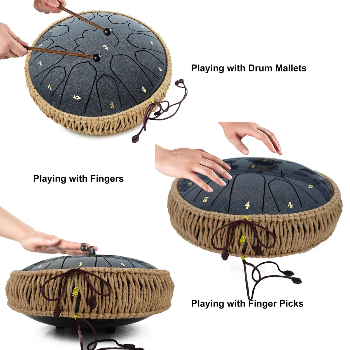 BETESINE 13 Zoll 15-Note Steel Tongue Drum C-Dur Starry Black | Anfänger-Set mit Schlägeln, Notenheft, Notenetiketten und Tragetasche zum Üben, Meditation, Yoga und Verschenken