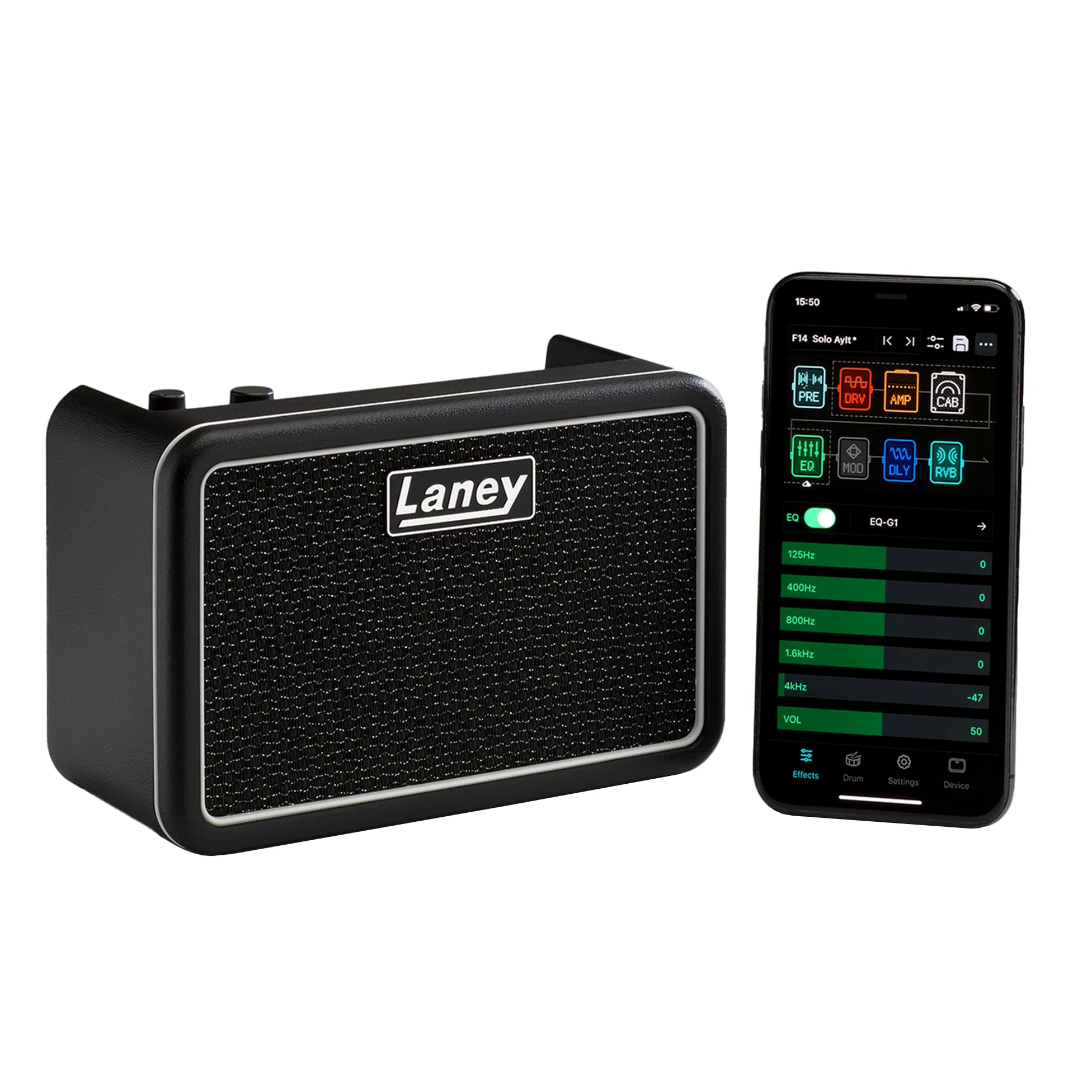 Laney PRISM MINI Tragbarer Smart-Gitarrenverstärker, App-gesteuerter Übungsverstärker mit 100 Presets, 17 Amp-Modellen, 32 Effekten, integriertem Tuner, Drum Machine, 14 Stunden Akkulaufzeit – Schwarz