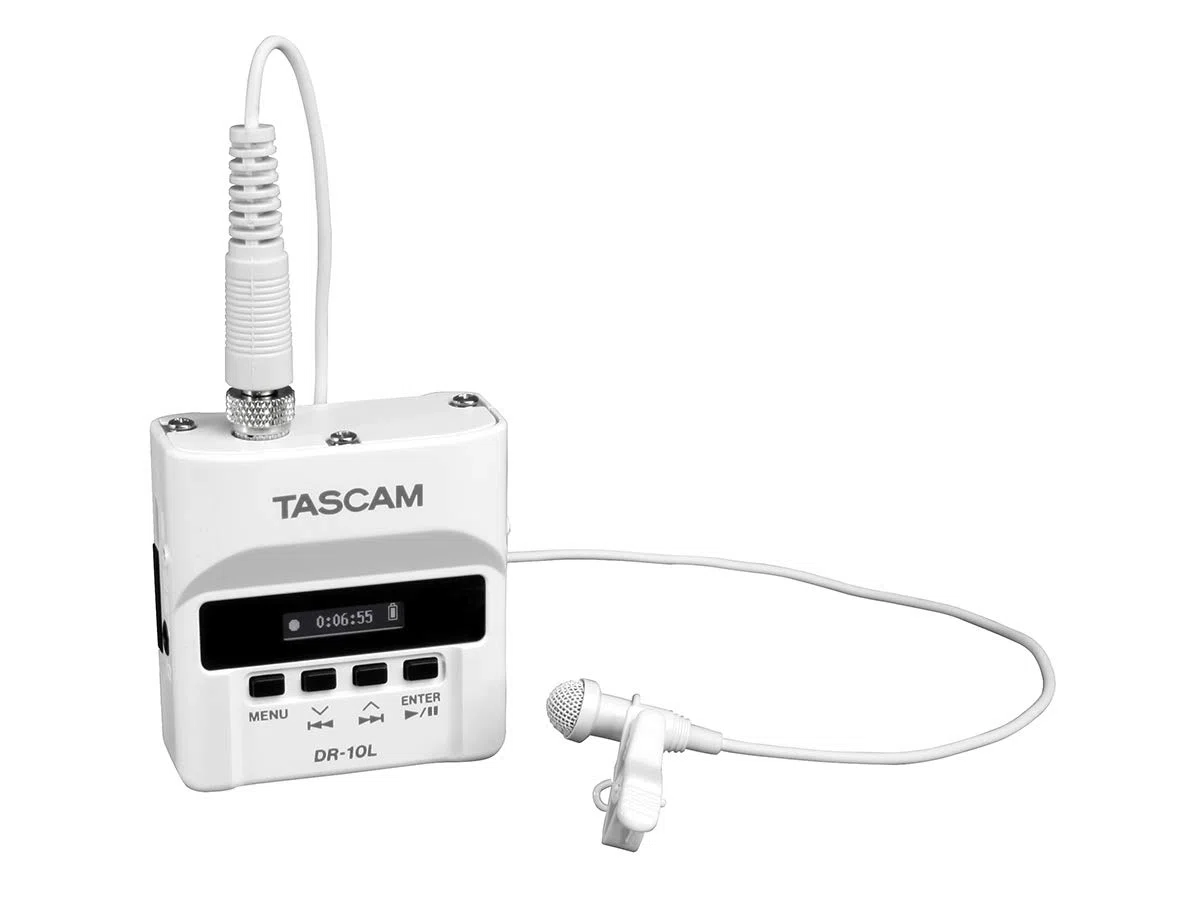 Tascam DR-10L/LW Digitaler Audio-Recorder mit Lavalier-Mikrofon – Weiß – Modell DR-10LW