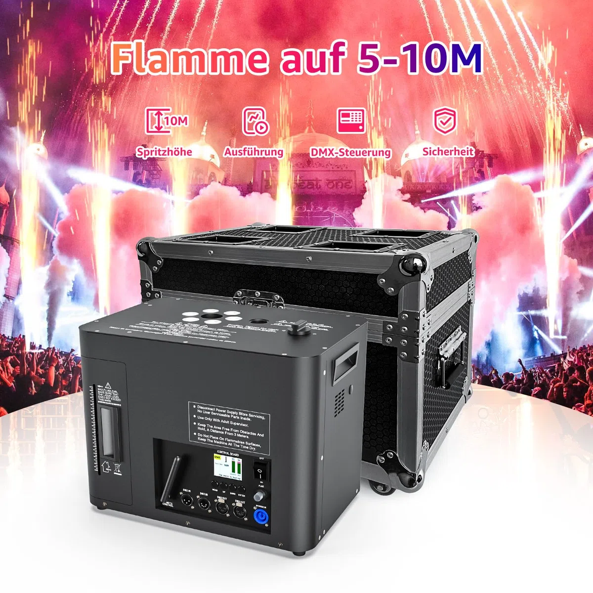 2400W Pyrotechnikmaschinen mit Flightcase, 6 LED Perlen Nebelmaschine d-mx512 Cold Spark Machine Bühneneffekt Wunderkerze mit Funkfernbedienung für Hochzeit Party DJ Bühne Live