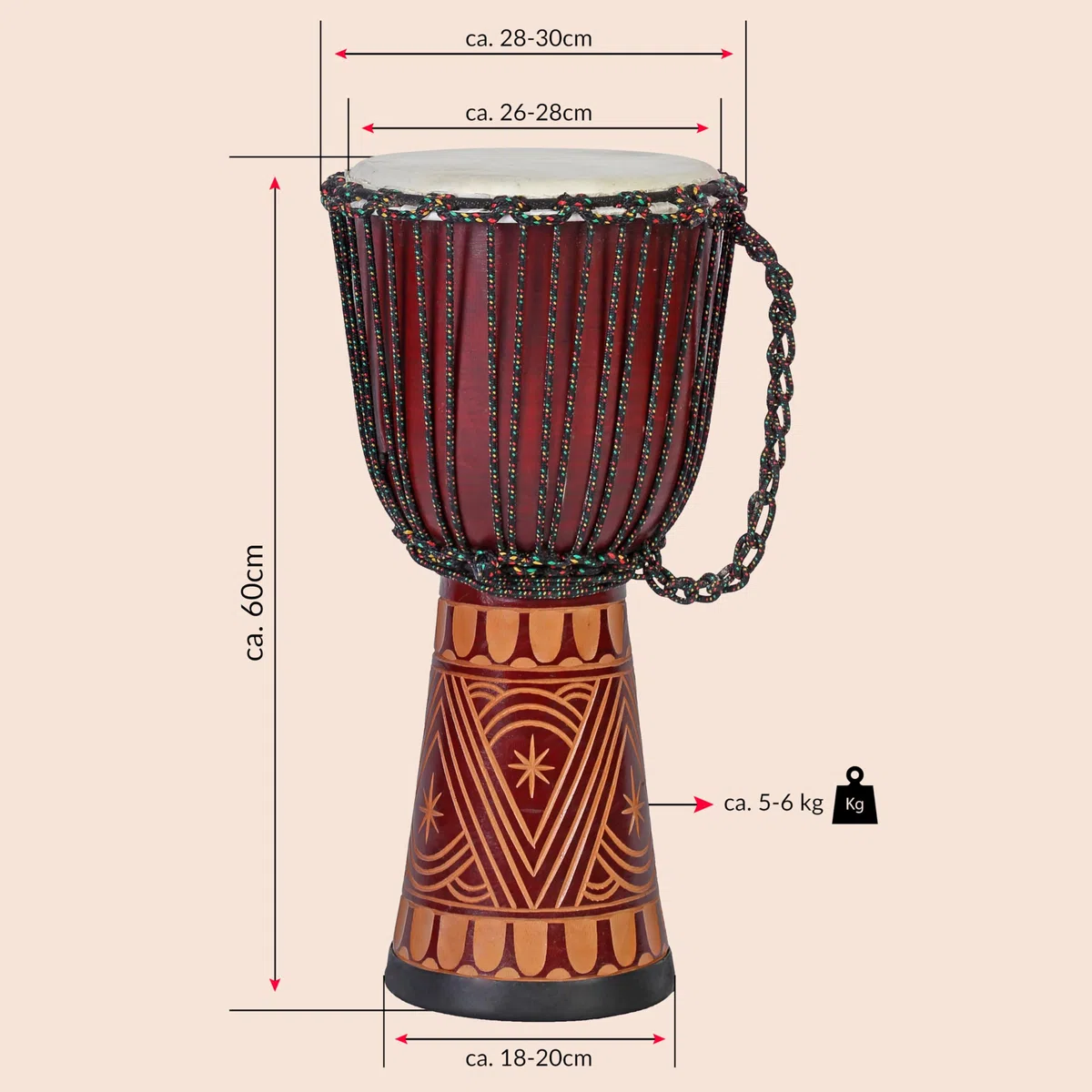 60cm Profi Djembe Trommel Bongo Drum Darbuka Art Super Klang Afrika Style